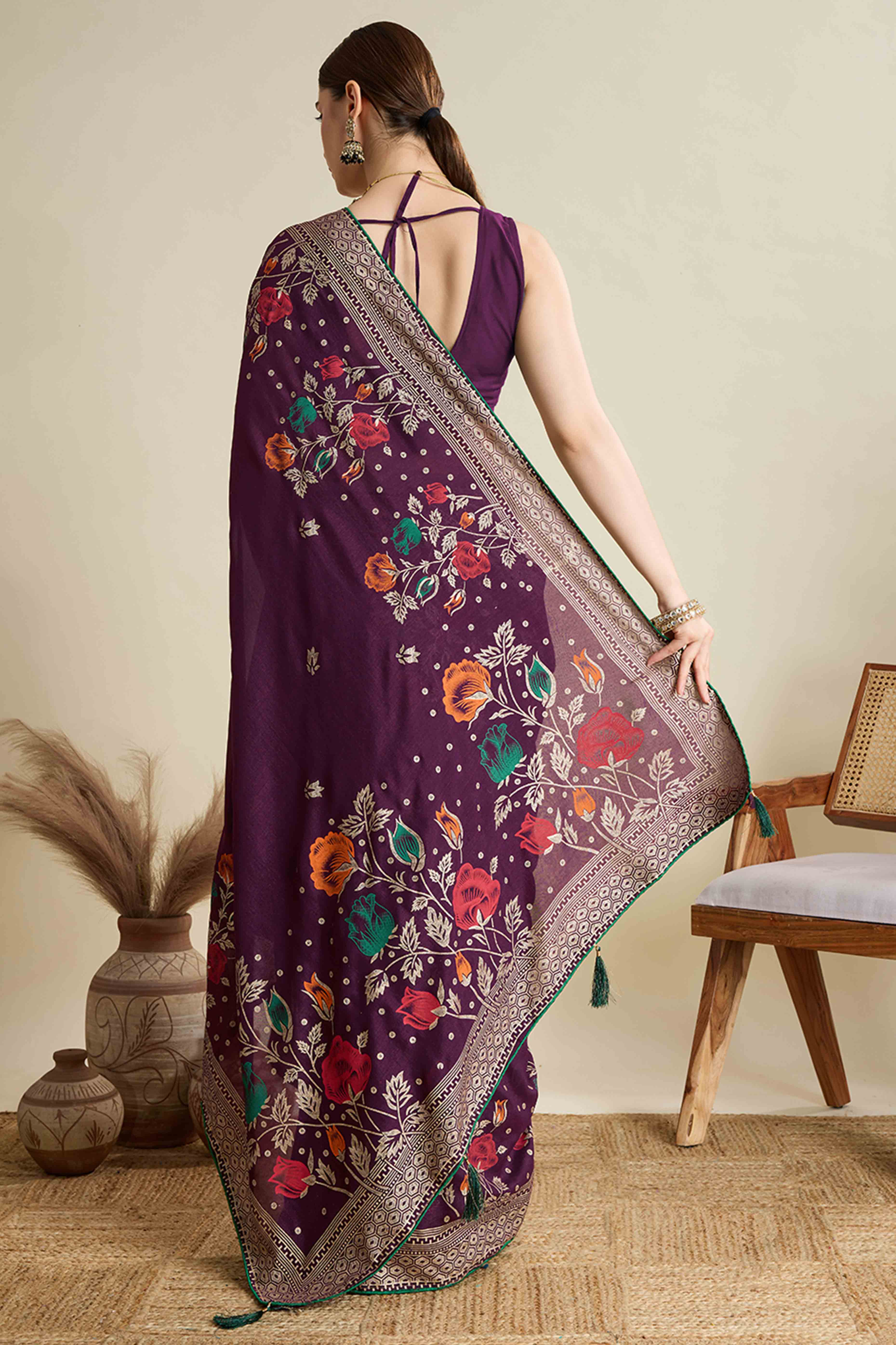 Purple Lightweight Cotton Silk Saree with Delicate Paisley Prints