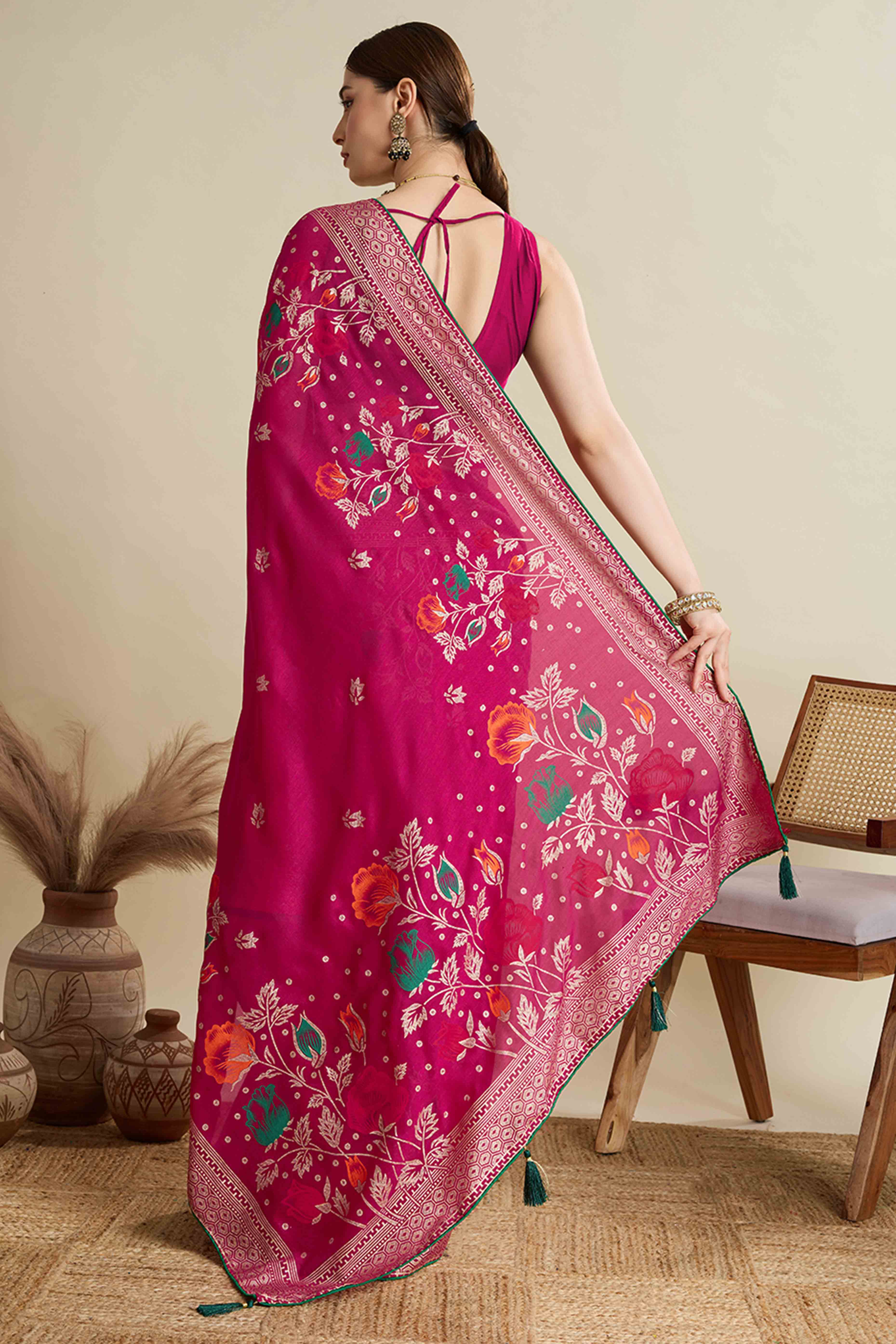 Pink Lightweight Cotton Silk Saree with Delicate Paisley Prints