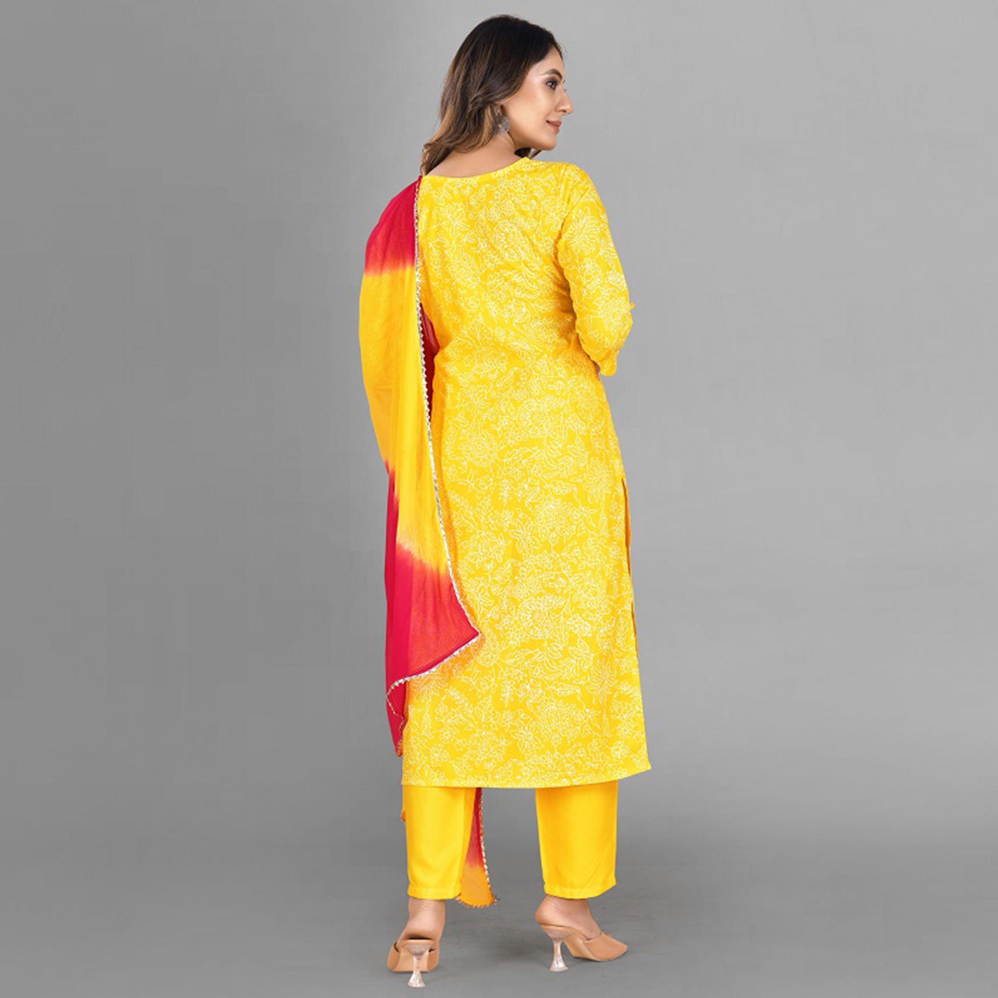 Yellow Embroidered Rayon Silk Kurti Set