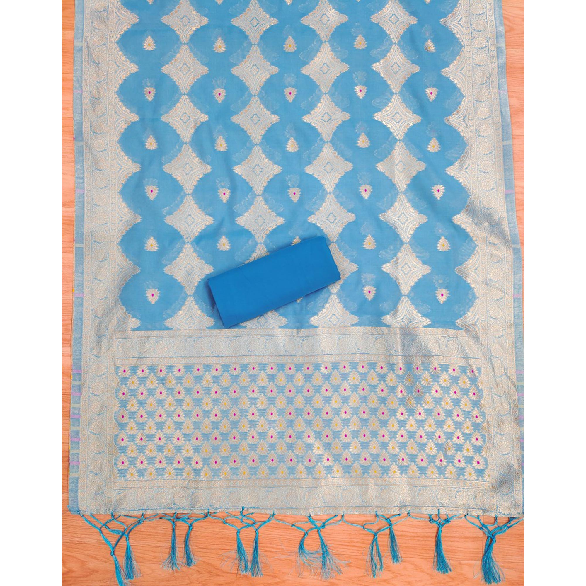 Blue Woven Chanderi Dress Material