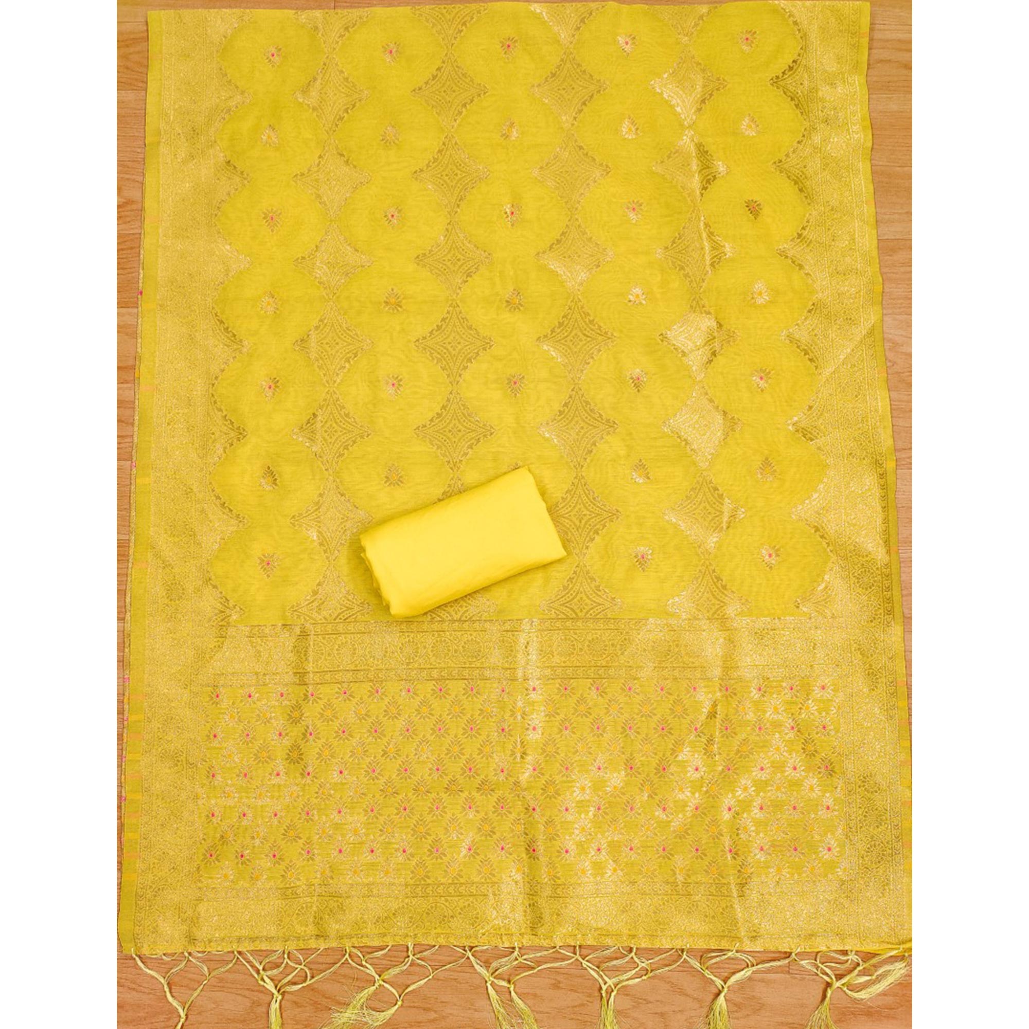 Yellow Woven Chanderi Dress Material