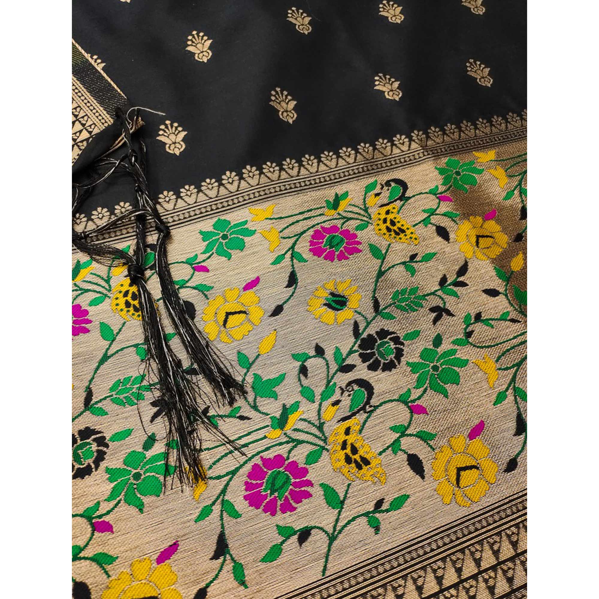 Black Floral Zari Woven Banarasi Silk Dress Material