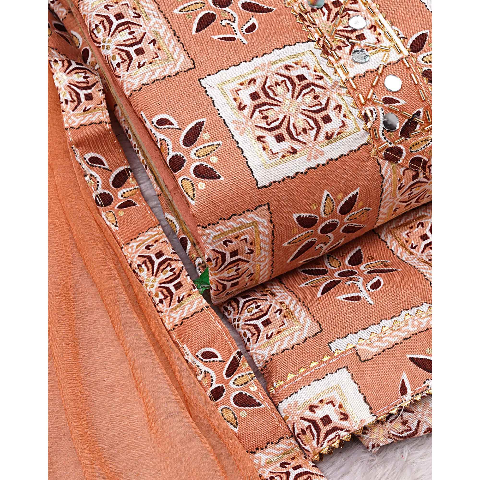 Peach Floral Printed Pure Cotton Dress Material
