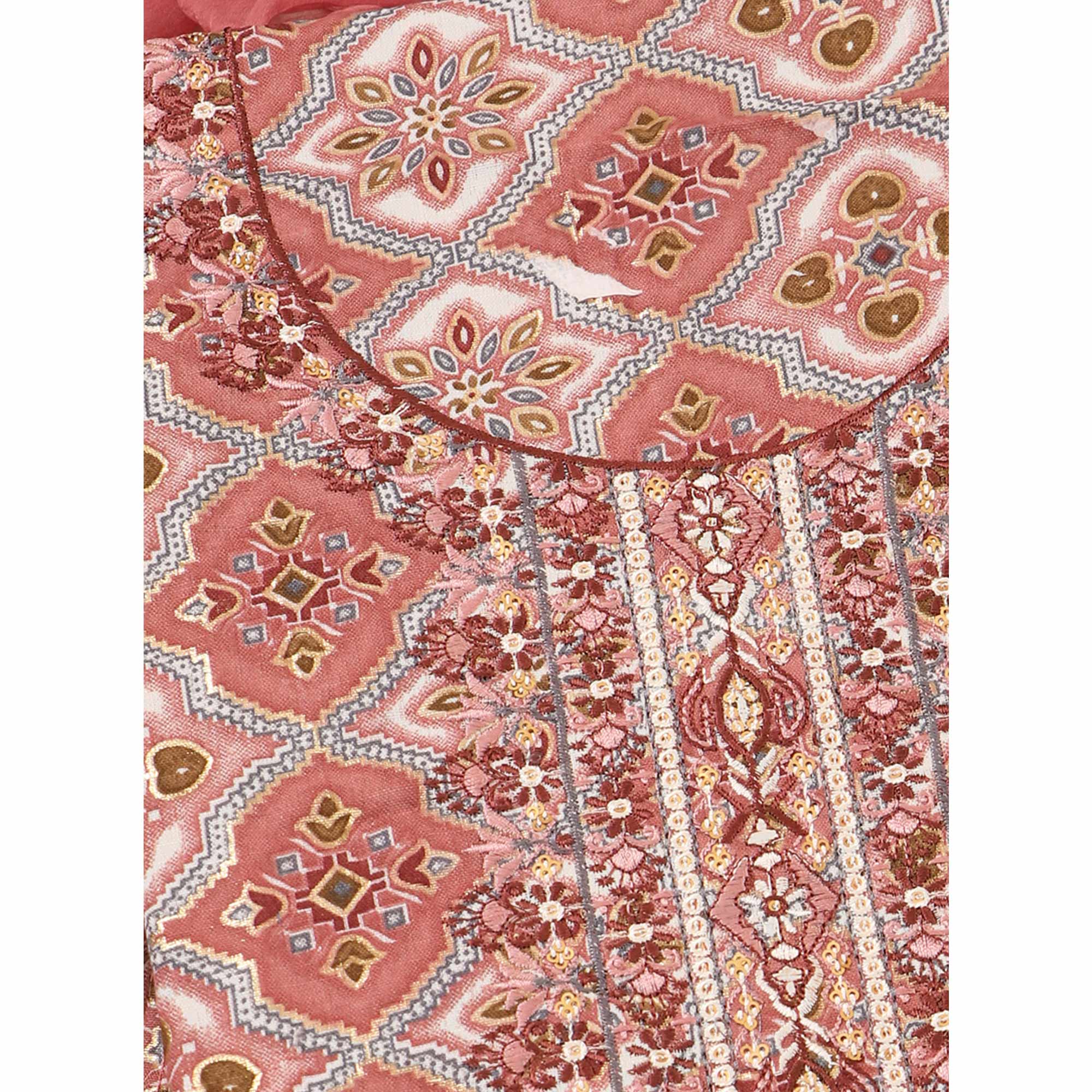 Peach Foil Print With Embroidered Pure Cotton Dress Material