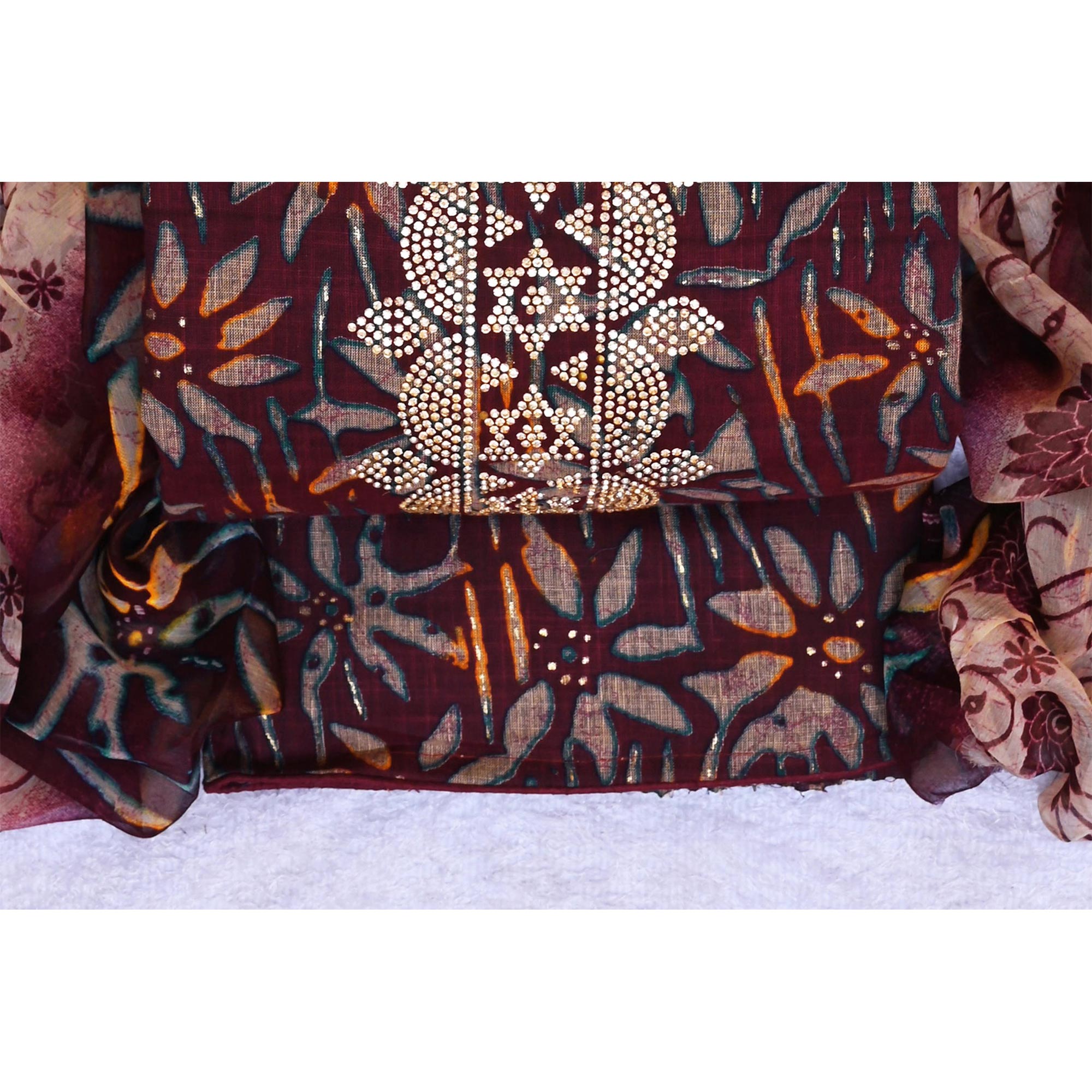 Wine Floral Printed Pure Cotton Dress Material