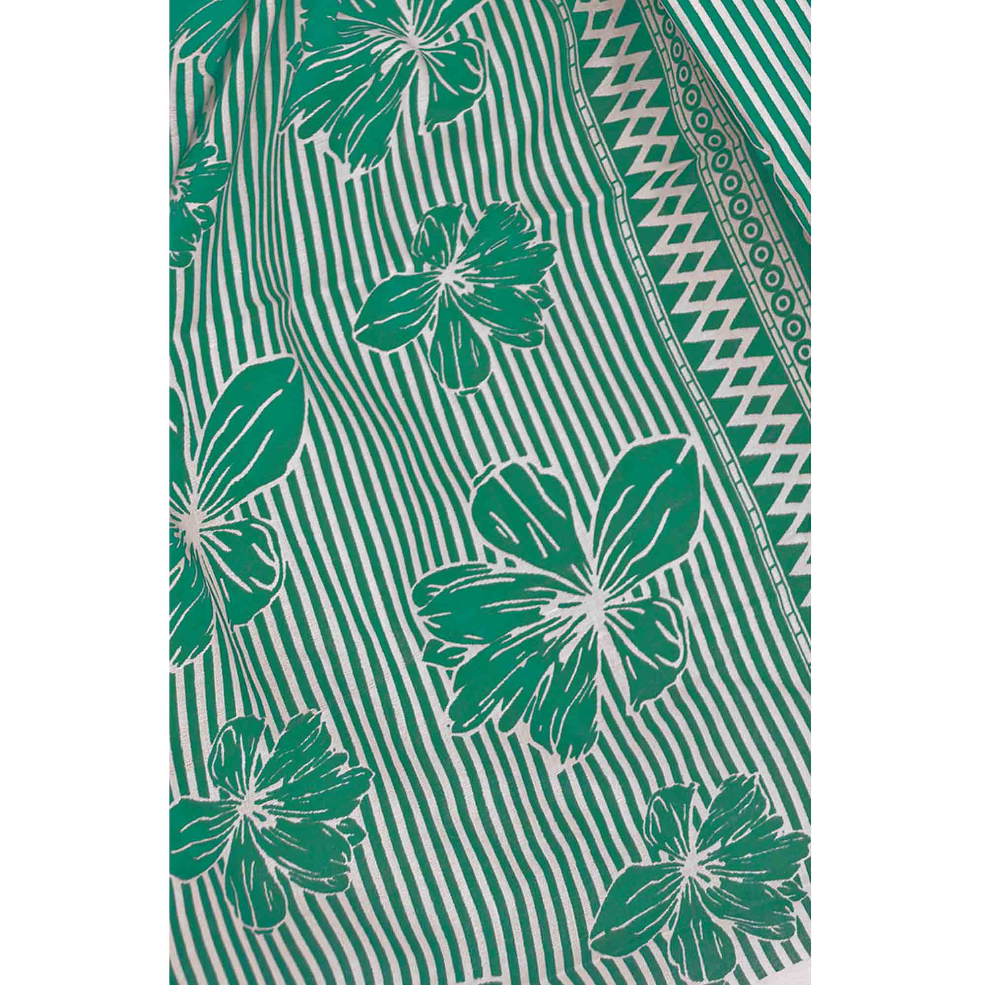 Rama Green Floral & Striped Printed Cotton Blend Dress Material With Elegant Lace Border