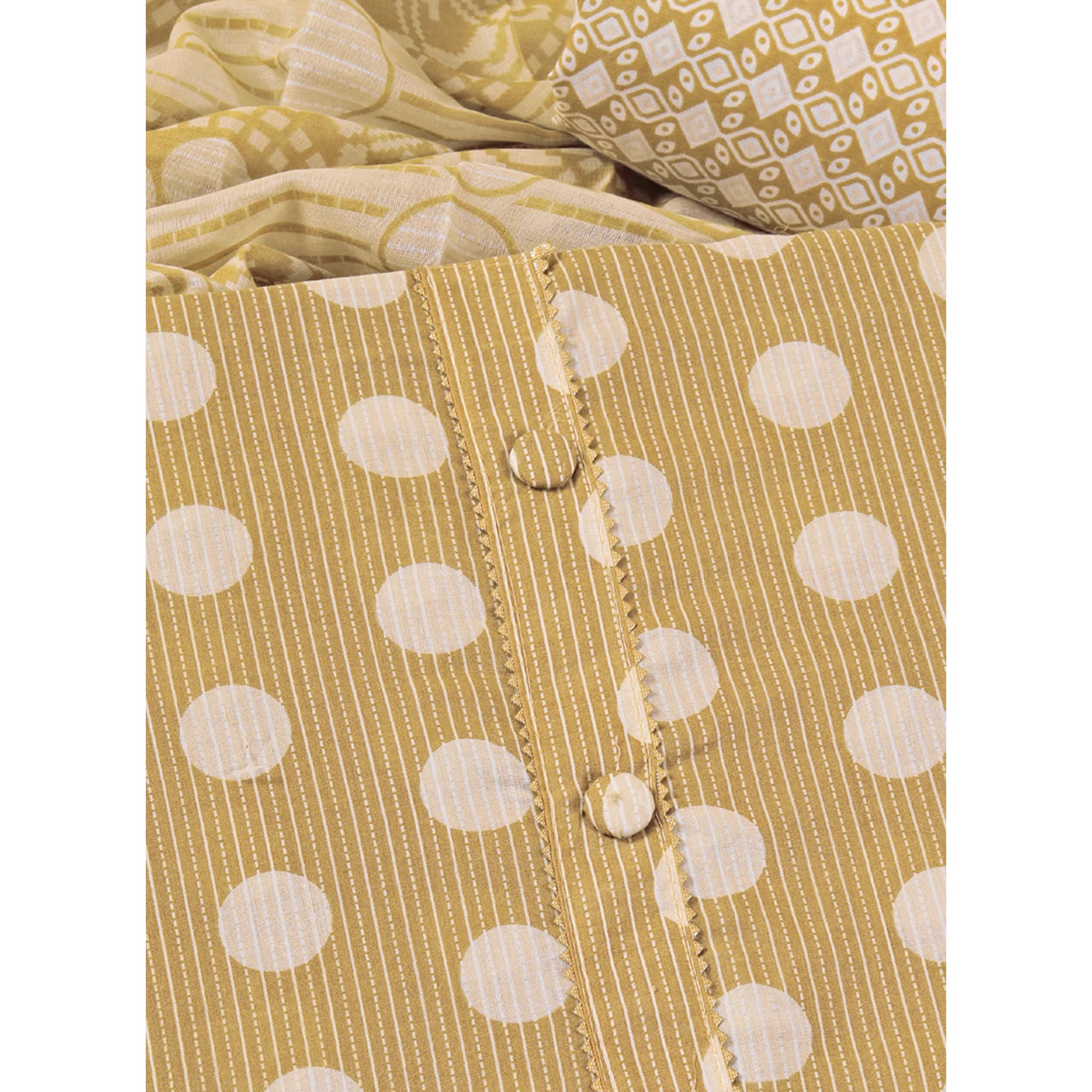 Mustard Printed With Gota Patti Work Pure Cotton Dress Material