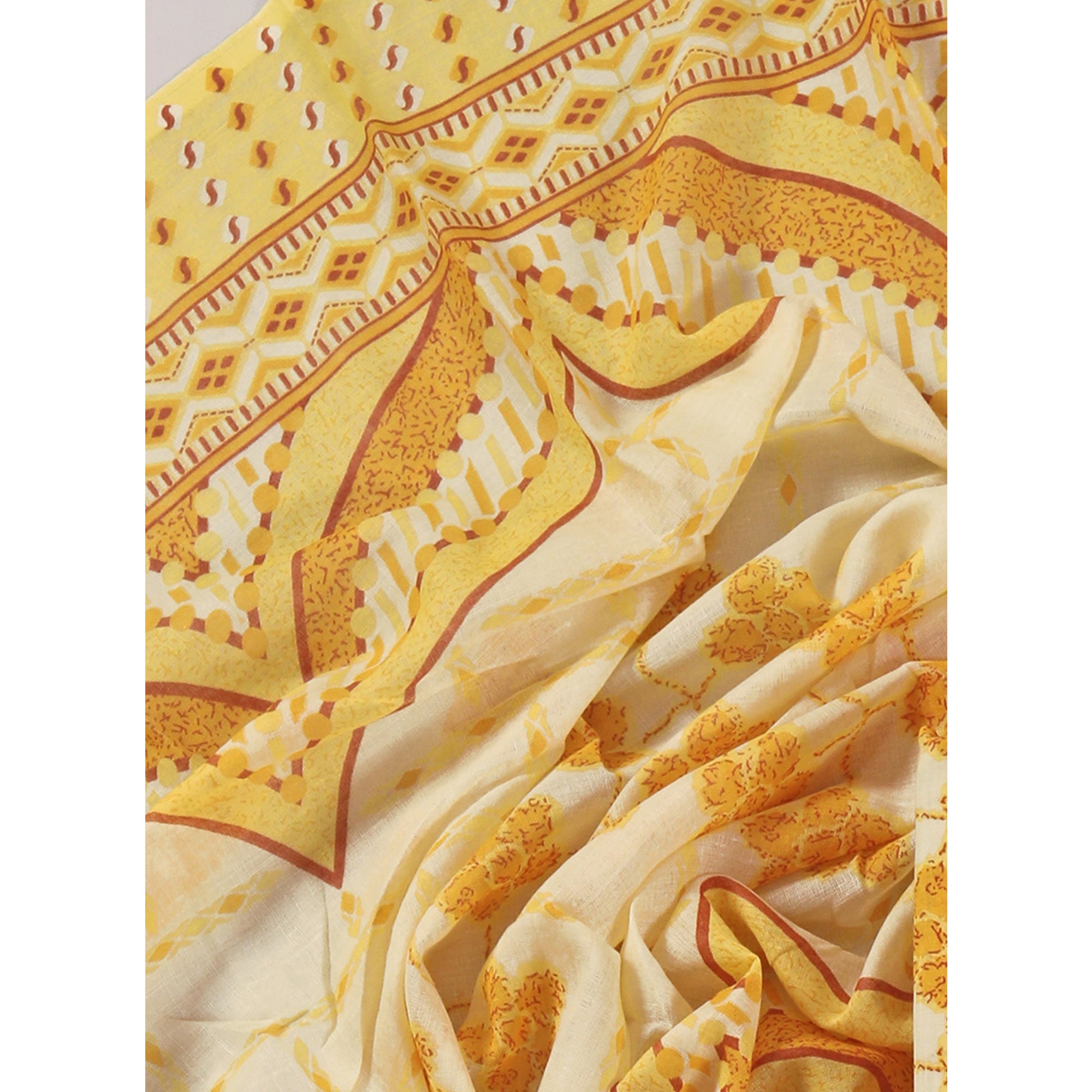 Mustard Floral Printed With Gota Patti Work Pure Cotton Dress Material