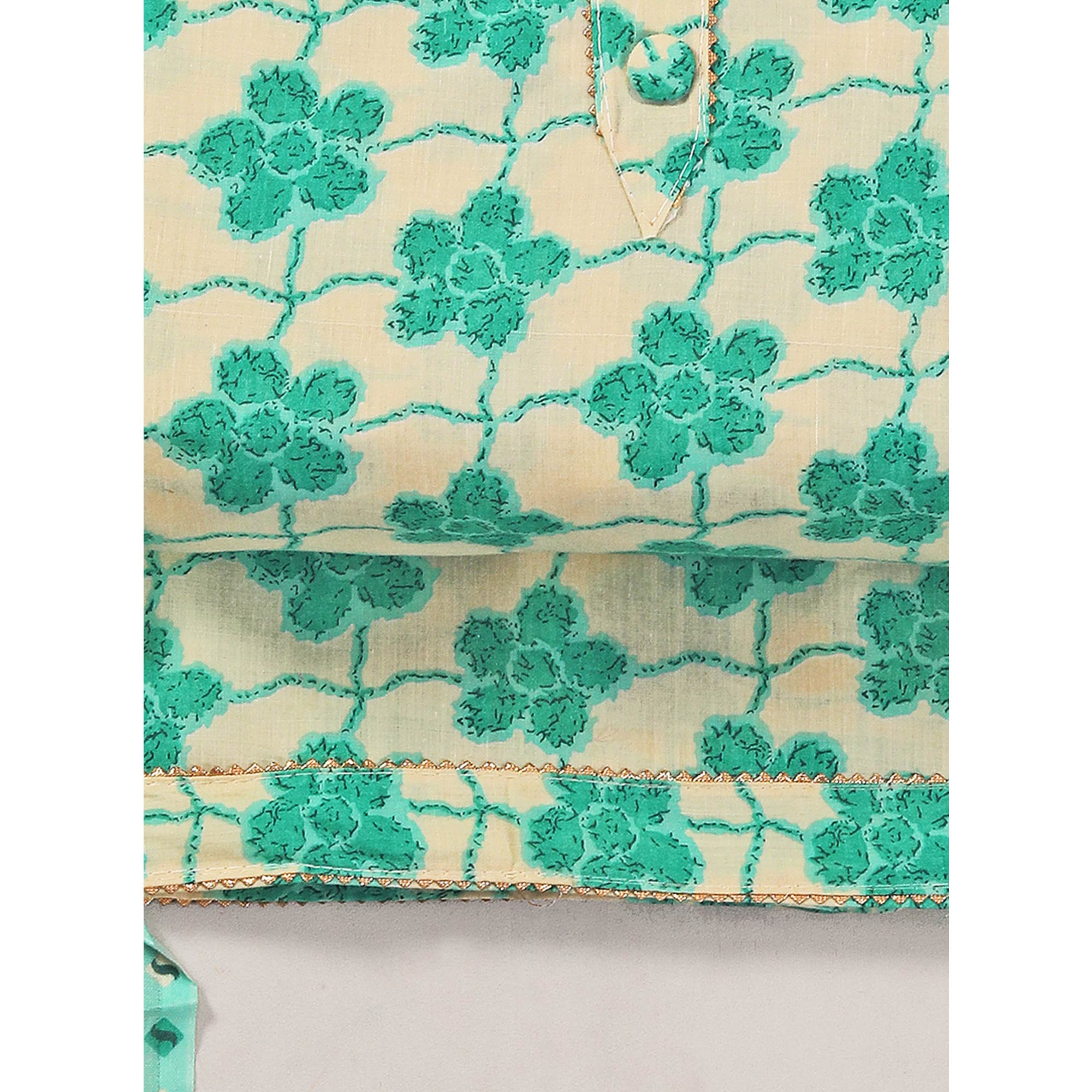 Turquoise Floral Printed With Gota Patti Work Pure Cotton Dress Material