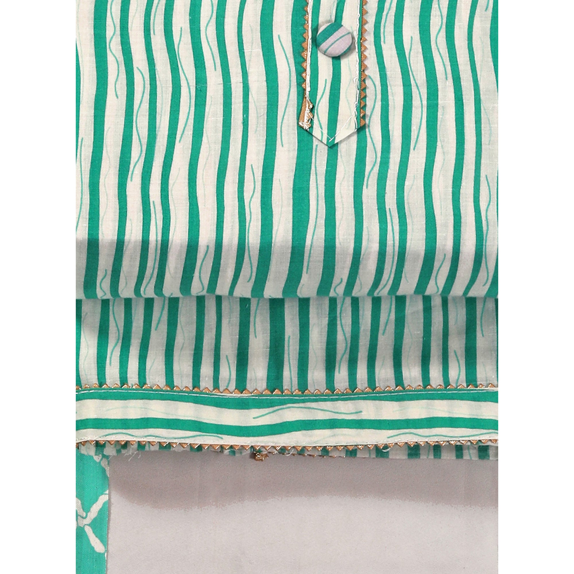 Turquoise Leheriya Printed With Gota Patti Work Pure Cotton Dress Material