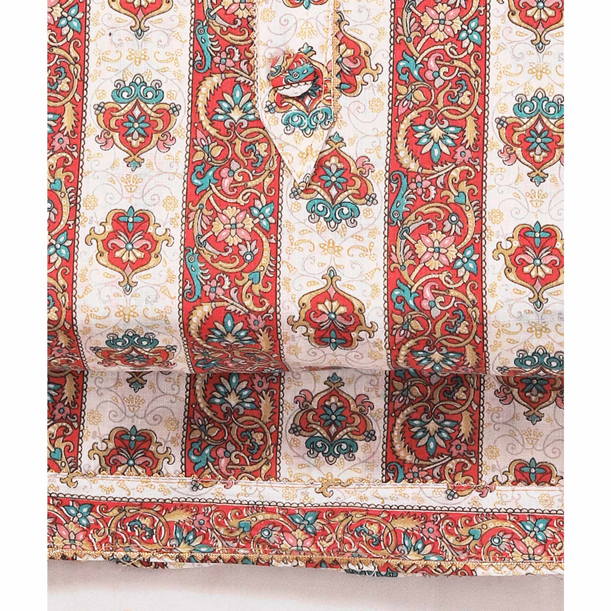 Red Floral Printed With Gota Patti Work Pure Cotton Dress Material