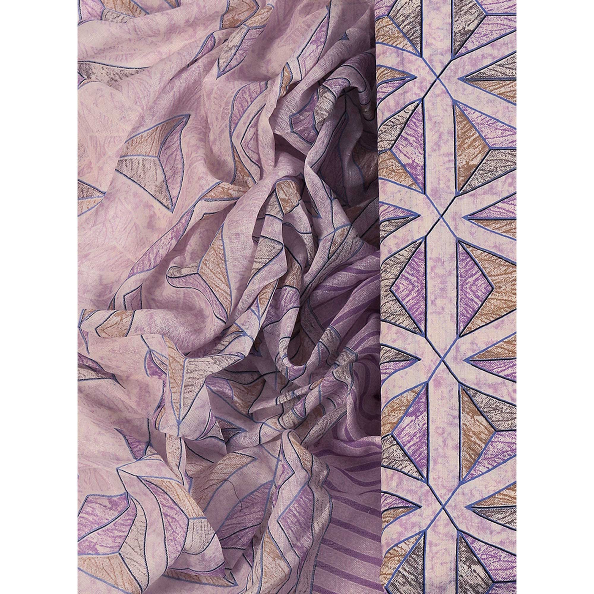 Lavender Pure Cotton Dress Material with Contemporary Geometric Prints