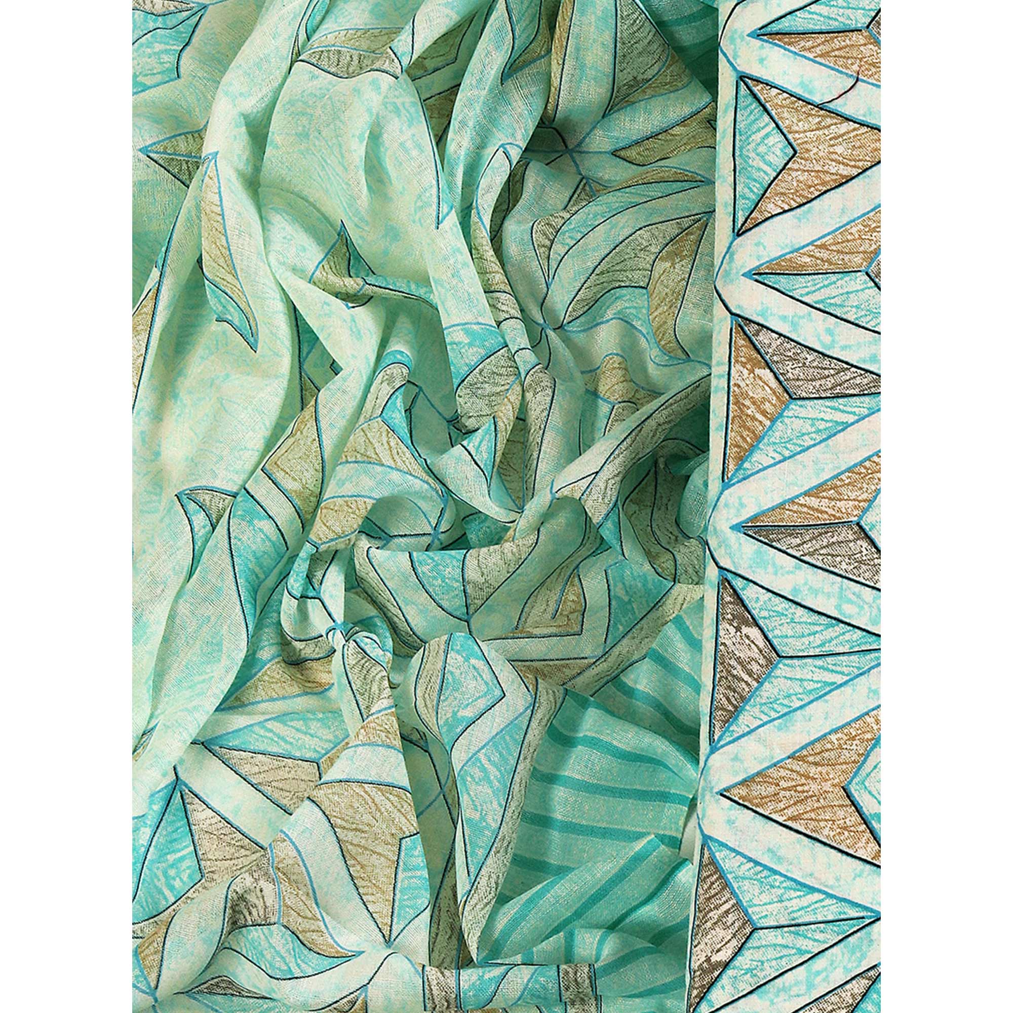 Sea Green Pure Cotton Dress Material with Contemporary Geometric Prints