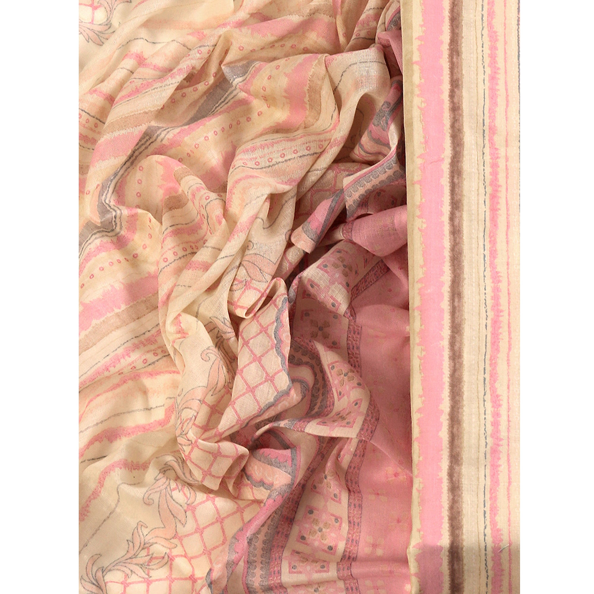 Classic Striped Design in Soft Pink Pure Cotton Unstitched Dress Material