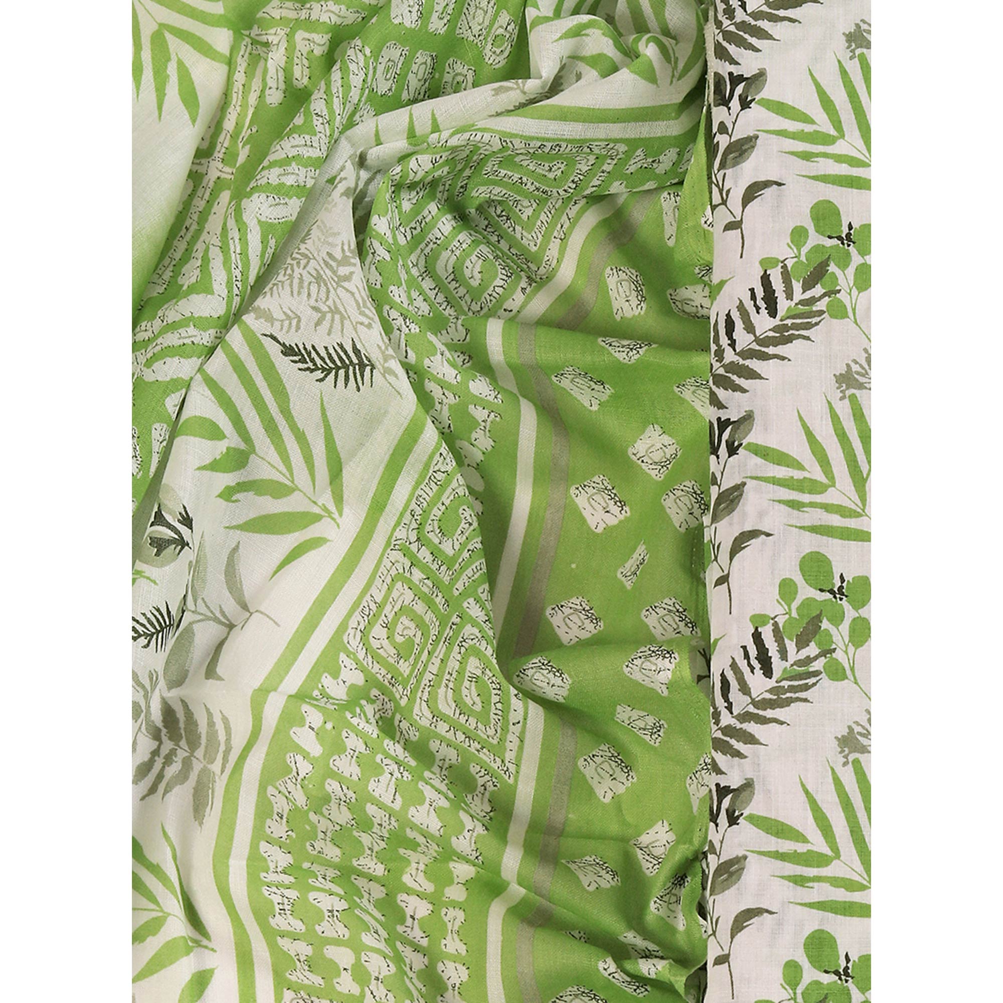 Floral Motifs on Green Pure Cotton Dress Material for Effortless Style