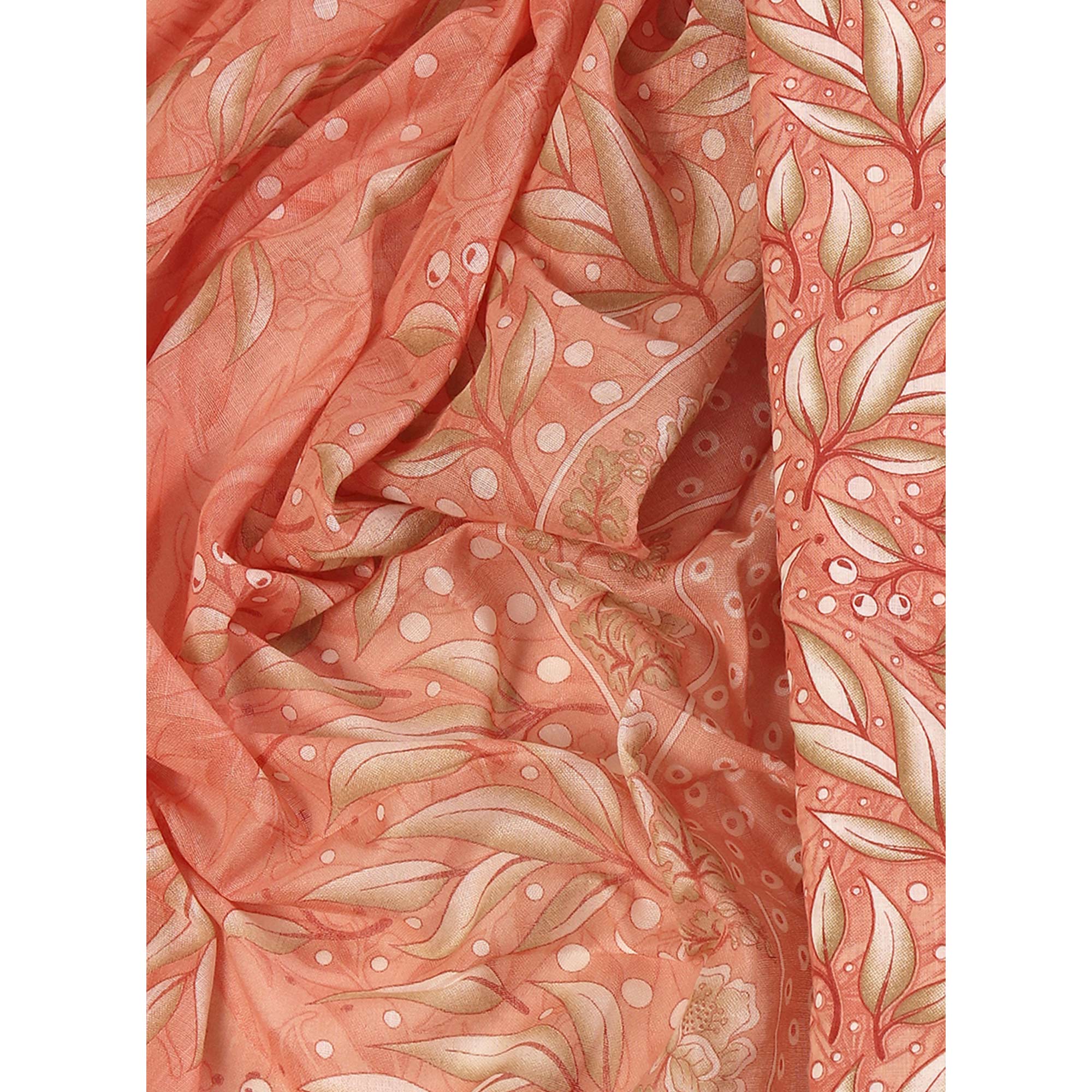 Pure Cotton Dress Material in Soothing Peach with Artistic Floral Prints