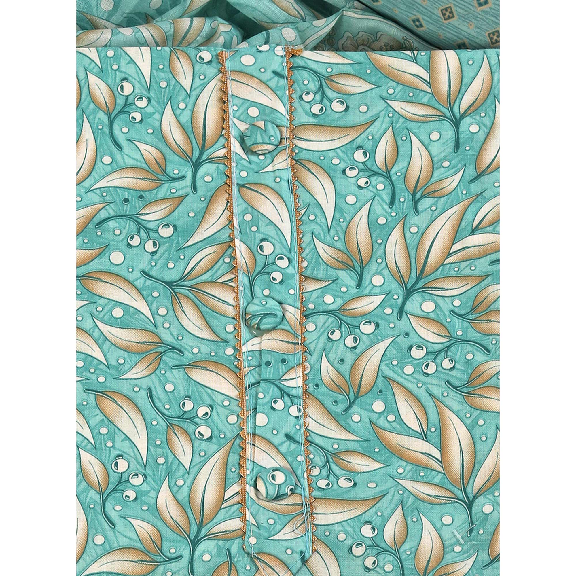 Pure Cotton Dress Material in Soothing Sea Green with Artistic Floral Prints