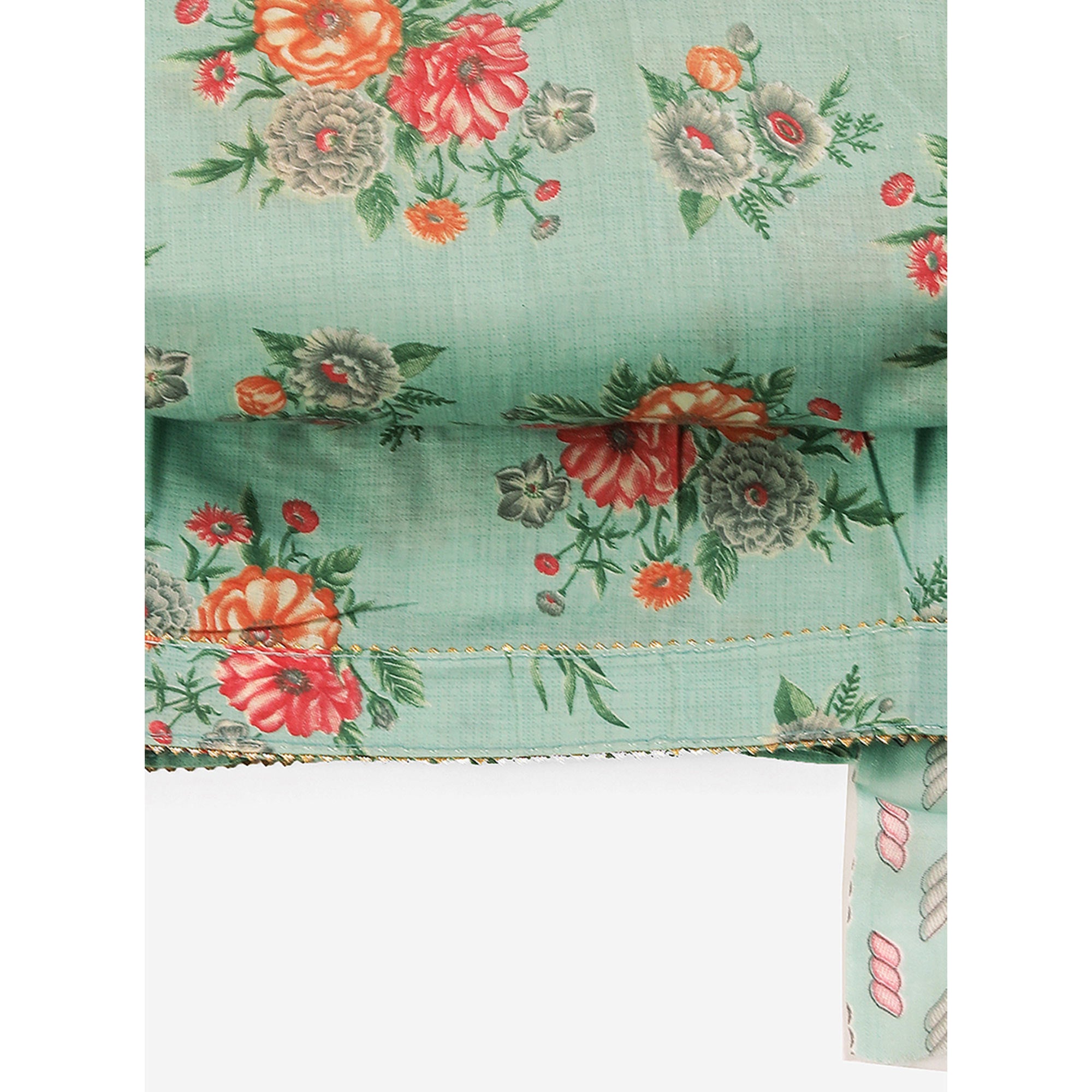 Charming Sea Green Dress Material in Pure Cotton with Subtle Floral Pattern Work