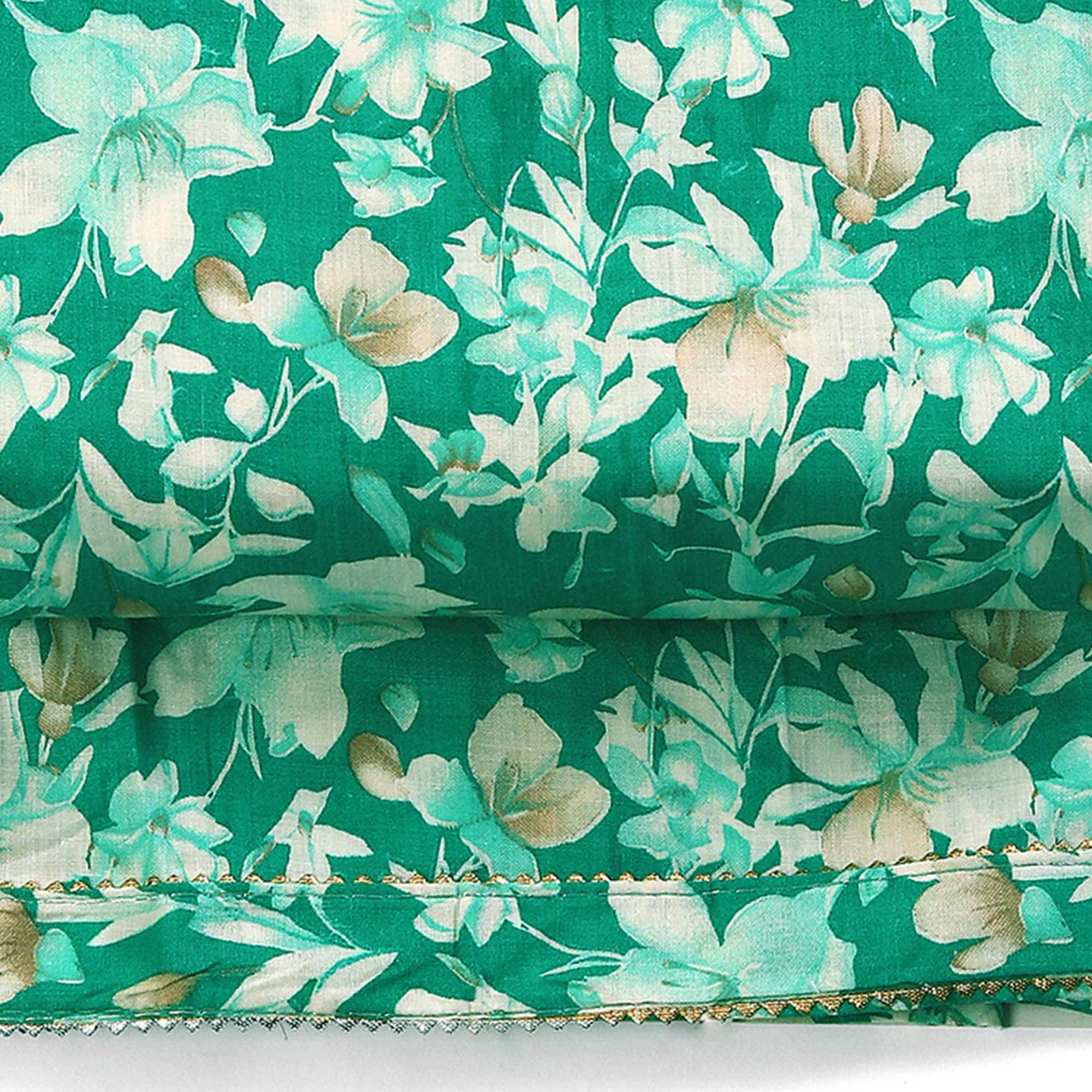 Green Floral Motif Printed Dress Material for Effortless Elegance