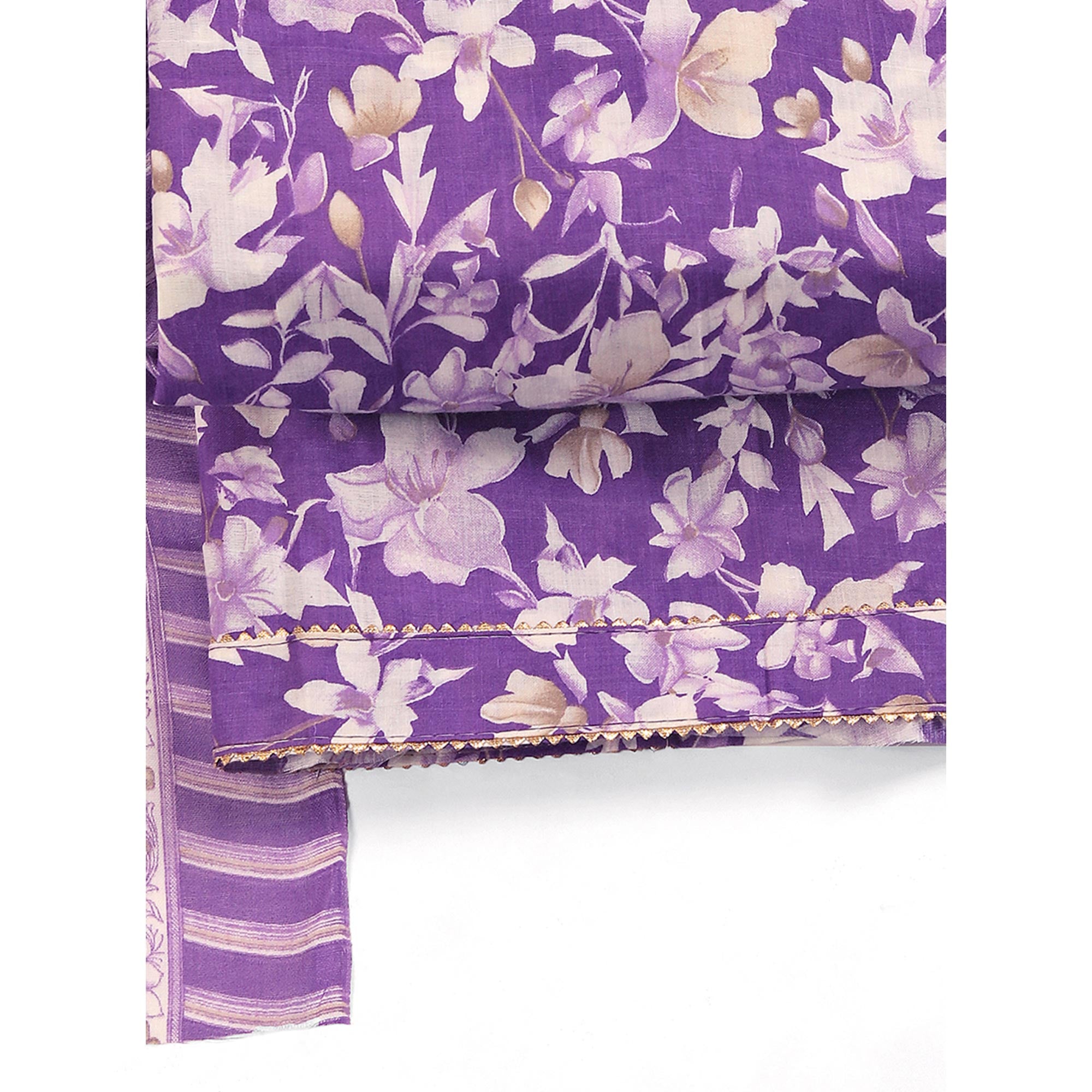 Lavender Floral Motif Printed Dress Material for Effortless Elegance