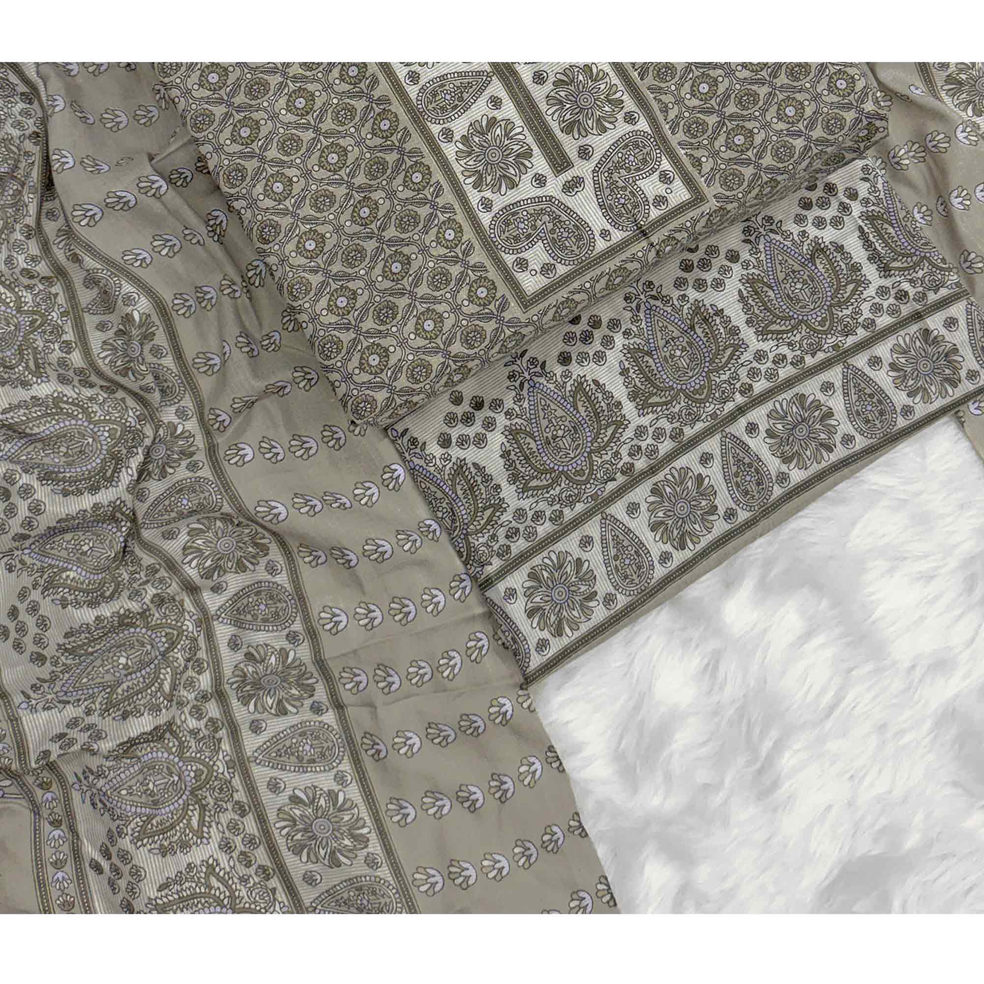 Vibrant Grey Floral Print Pure Cotton Dress Material With Refined Craftsmanship