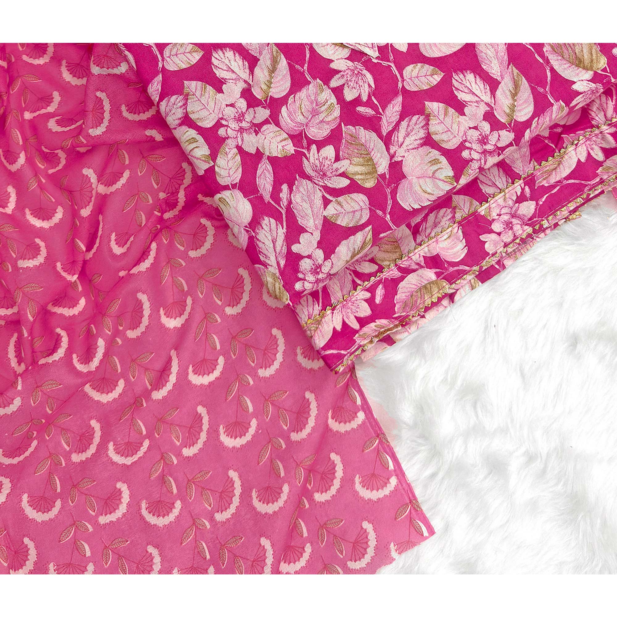 Charming Magenta Pure Cotton Dress Material Featuring Floral Print With Tie On Neck & Fancy Button