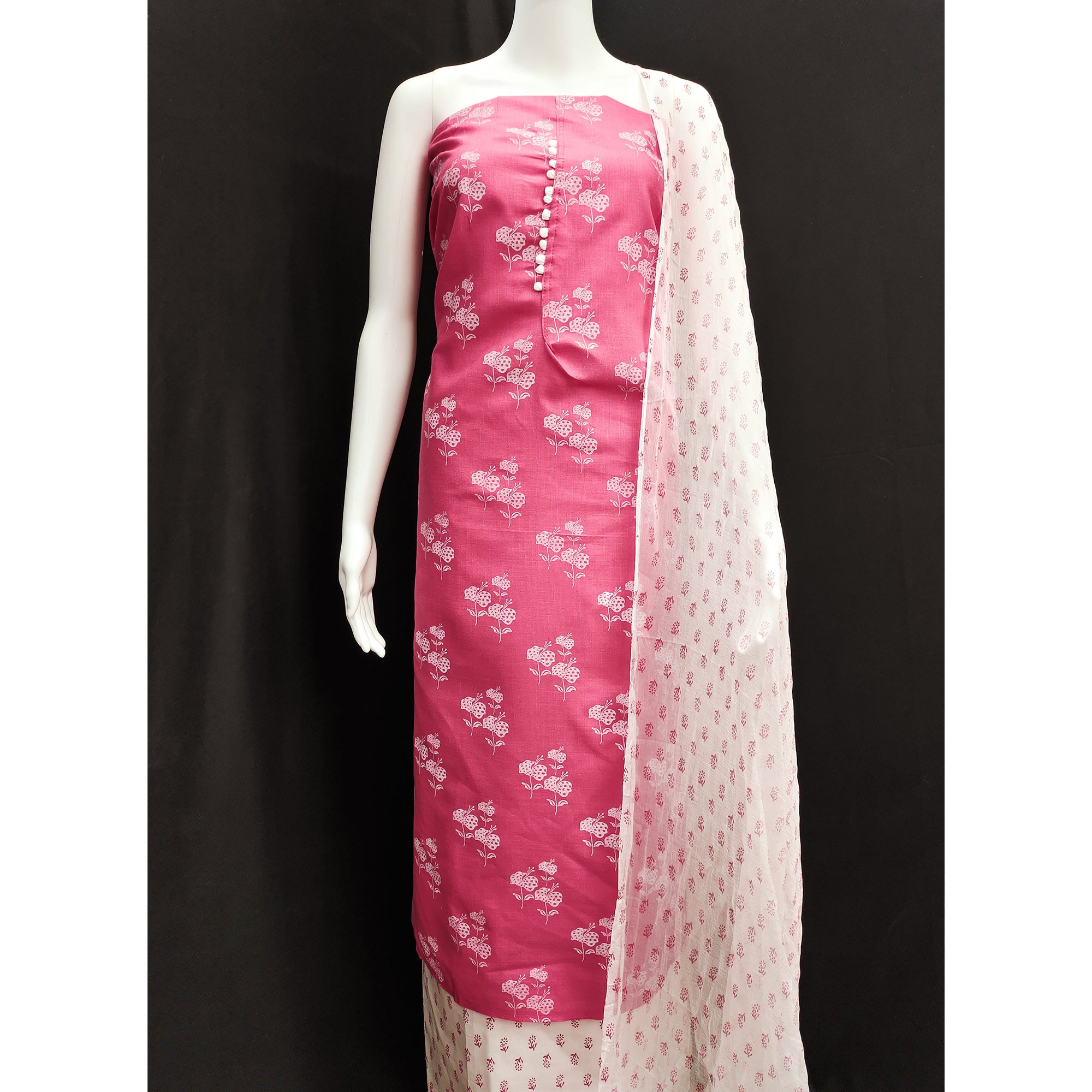 Pink Cotton Blend Floral Printed Dress Material