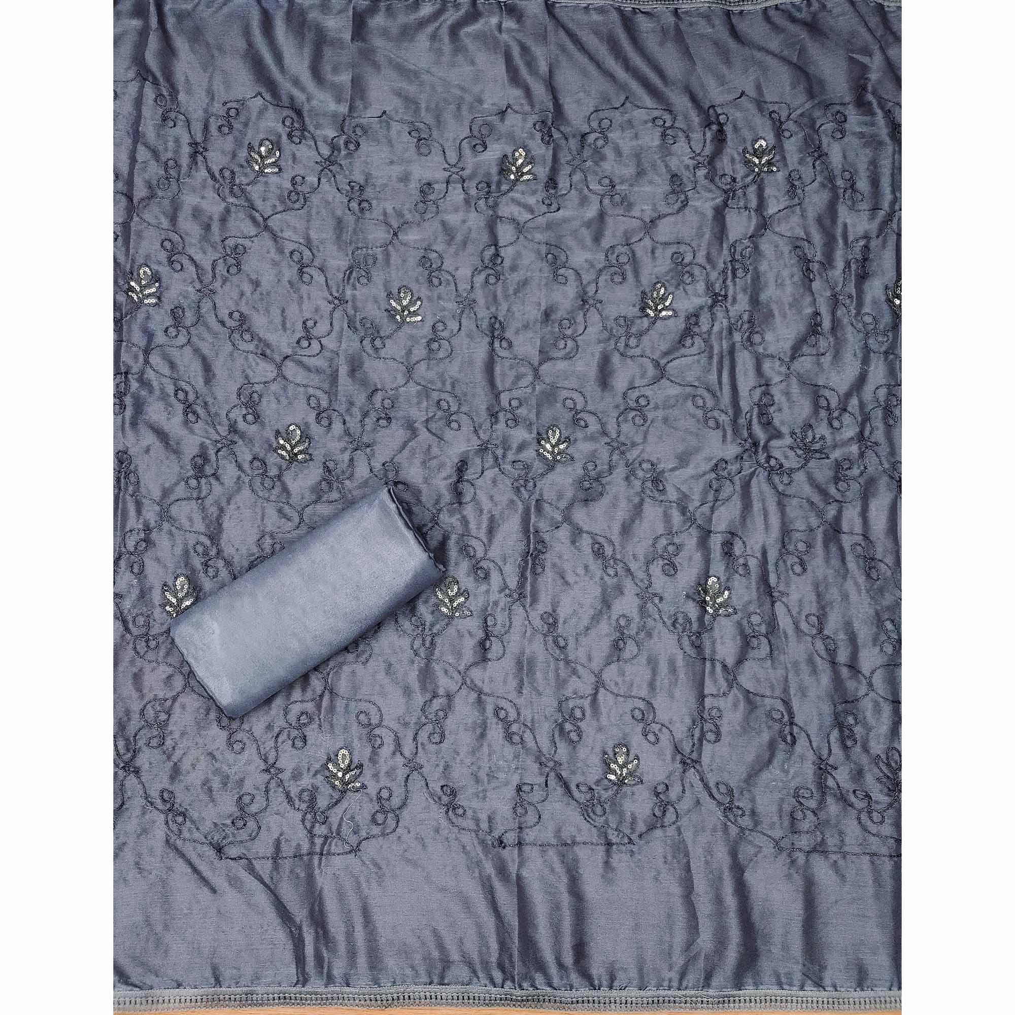 Light Lavender Floral Sequins Embroidered With Printed Organza Dress Material