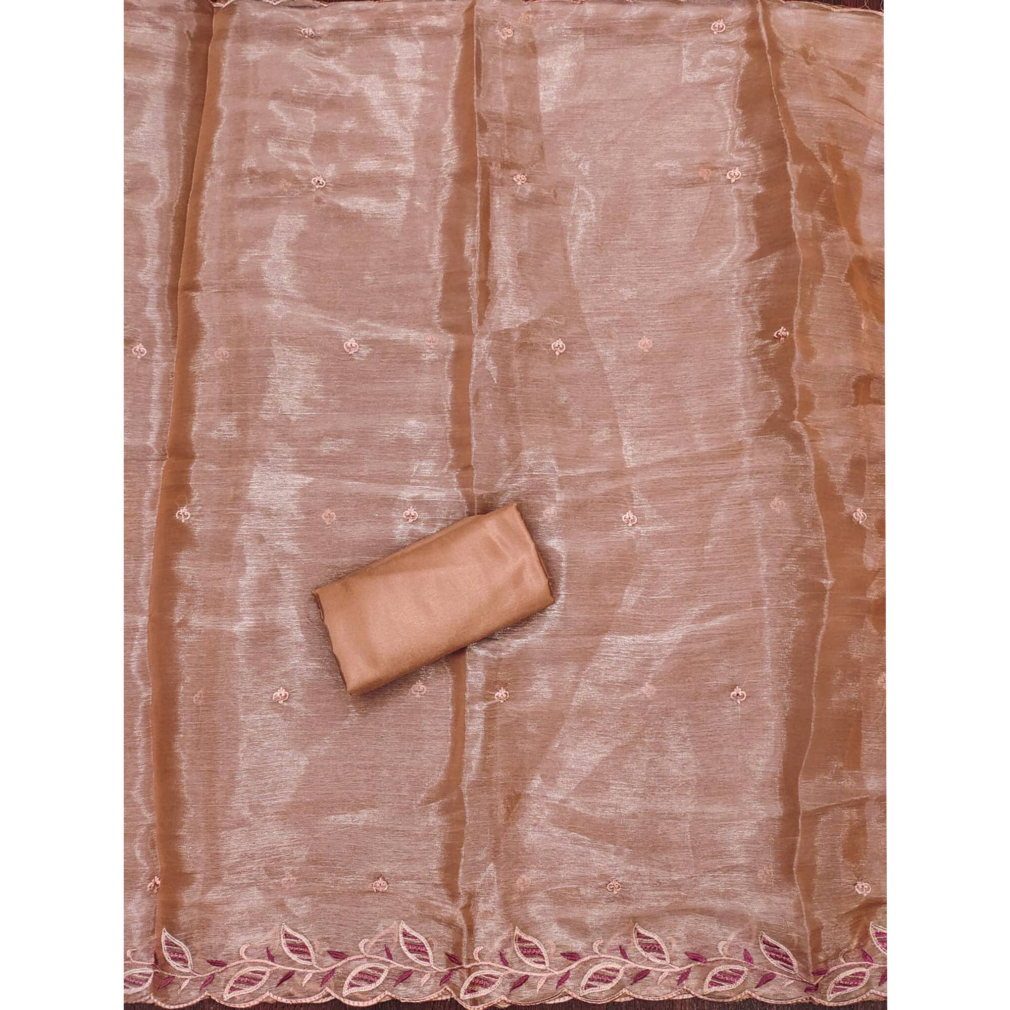 Dusty Peach Floral Sequins Embroidered Burberry Zoya Silk Dress Material