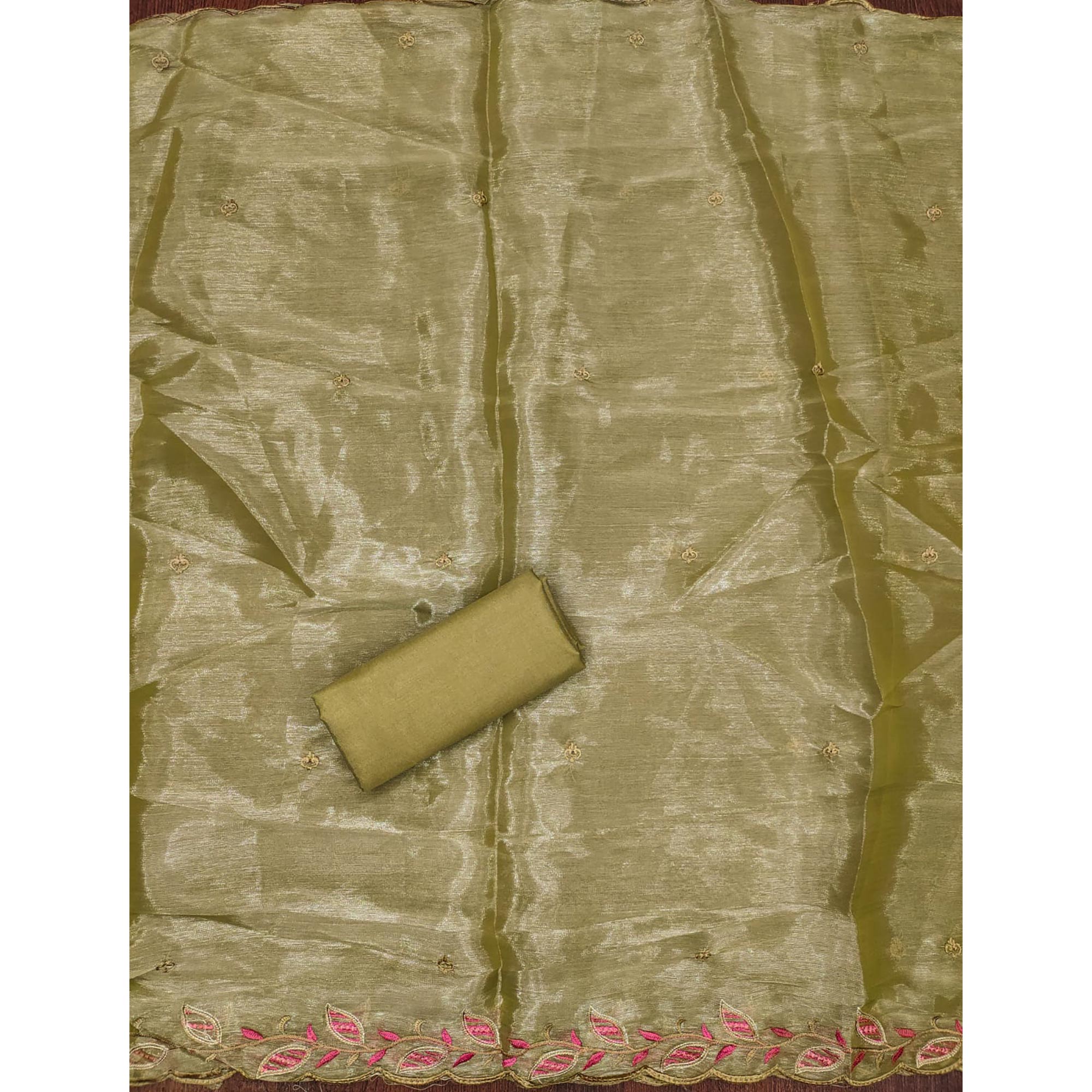 Green Floral Sequins Embroidered Burberry Zoya Silk Dress Material