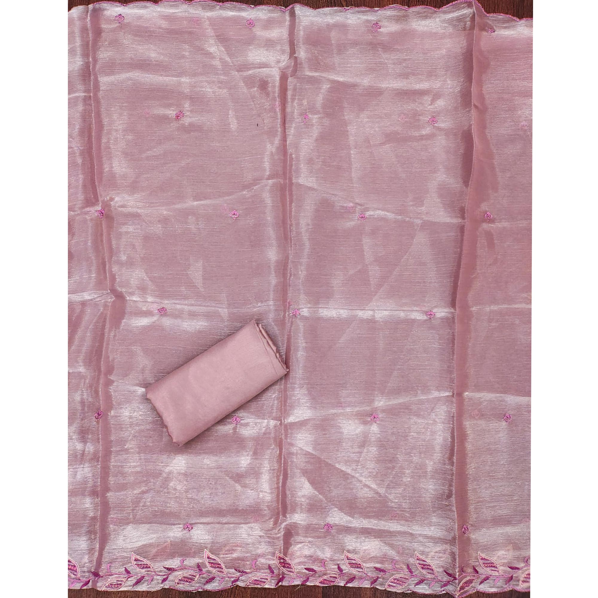 Onion Pink Floral Sequins Embroidered Burberry Zoya Silk Dress Material