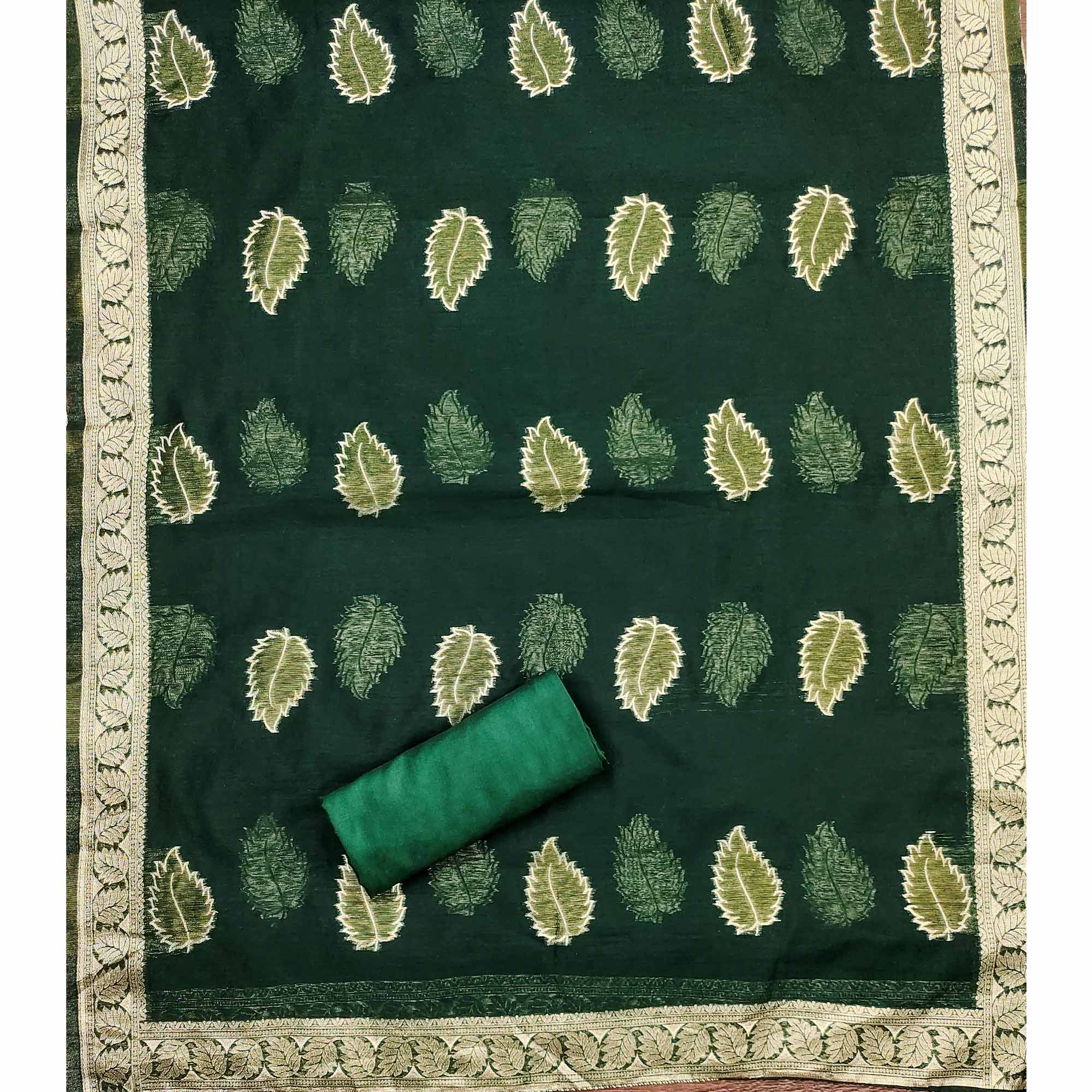 Green Floral Woven Shimmer Jacquard Dress Material