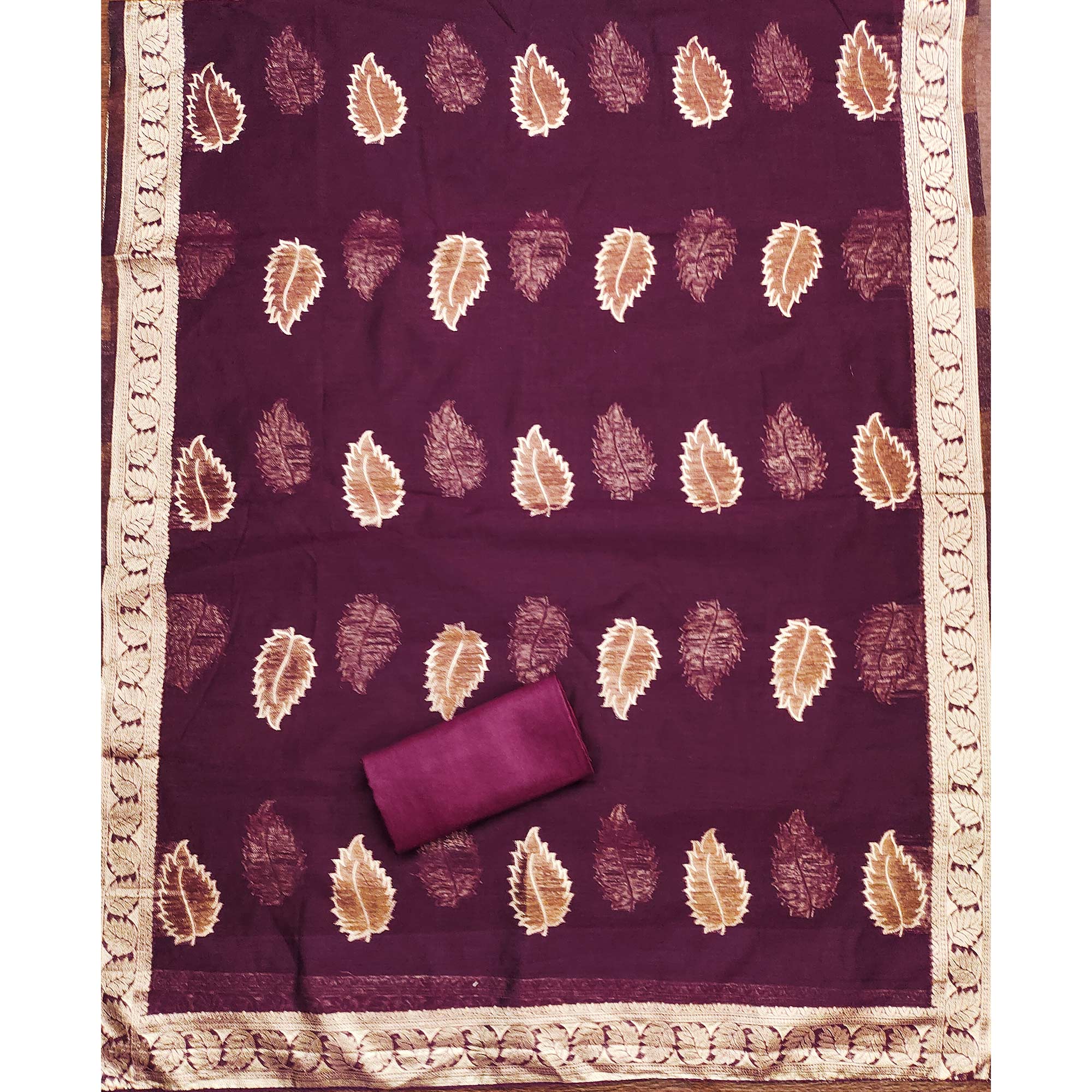 Wine Floral Woven Shimmer Jacquard Dress Material