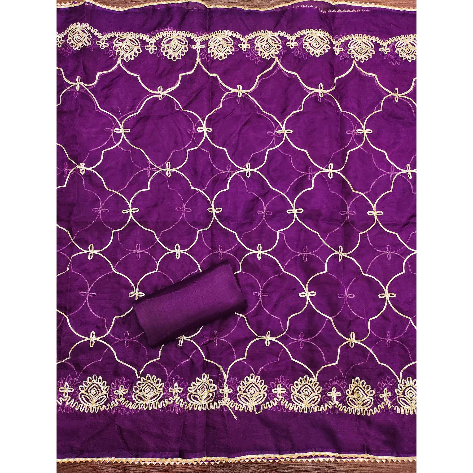 Purple Floral Woven Organza Jacquard Dress Material