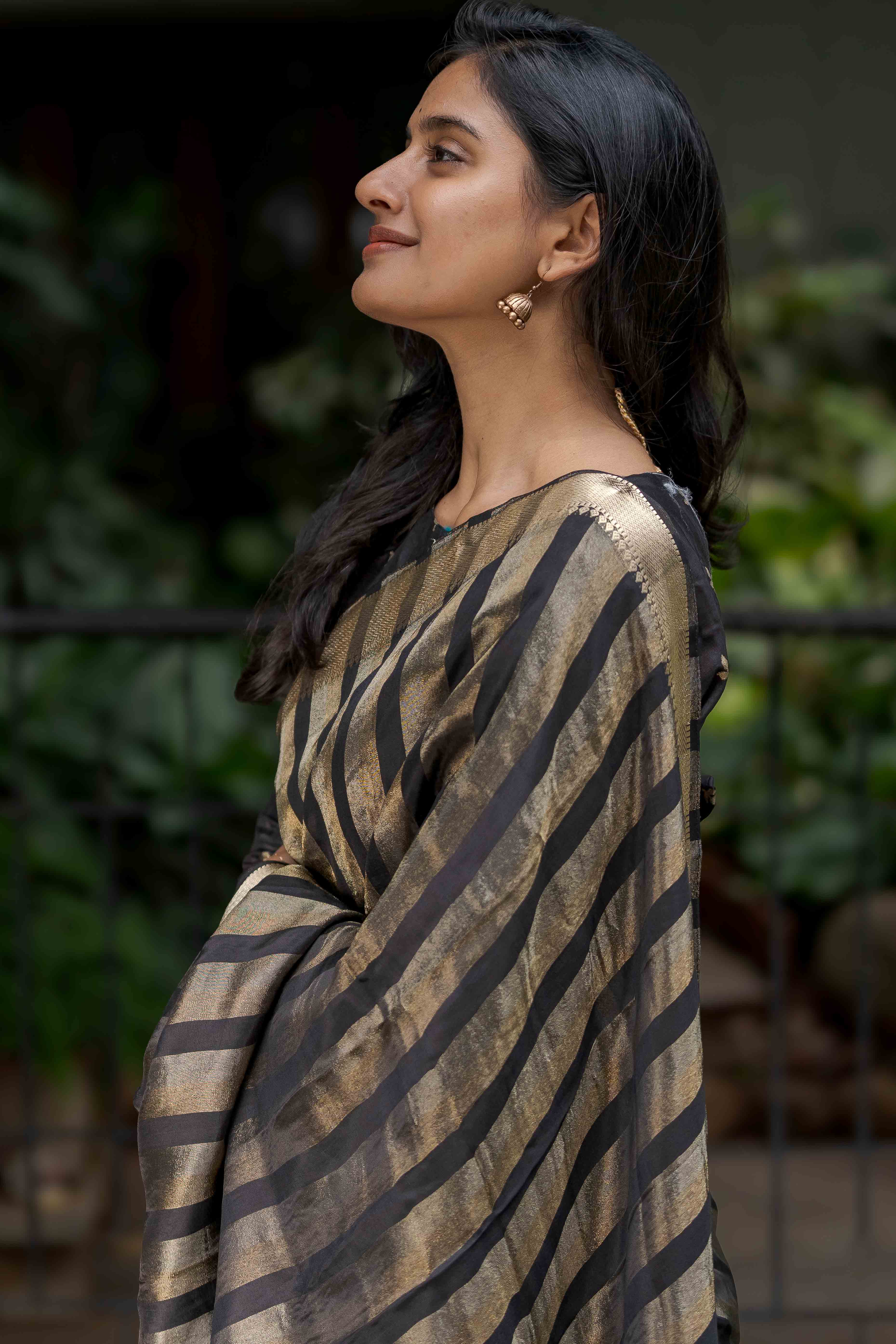 Black Zari Weaving Viscose Saree With Tassels