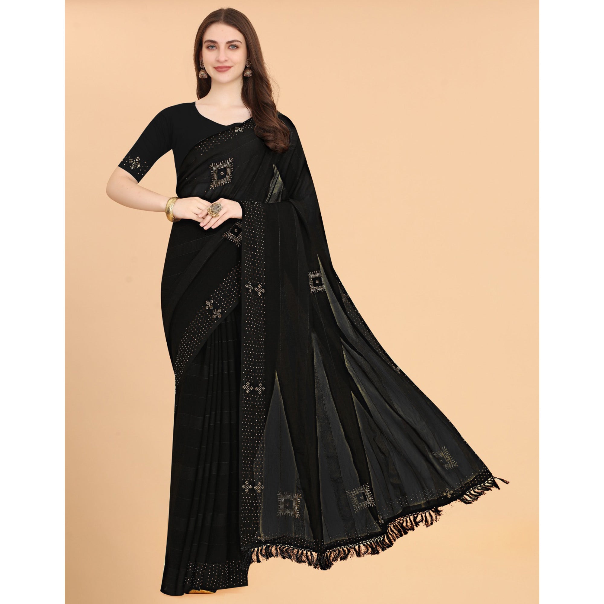 Black Woven Chiffon Saree With Swarovski Work