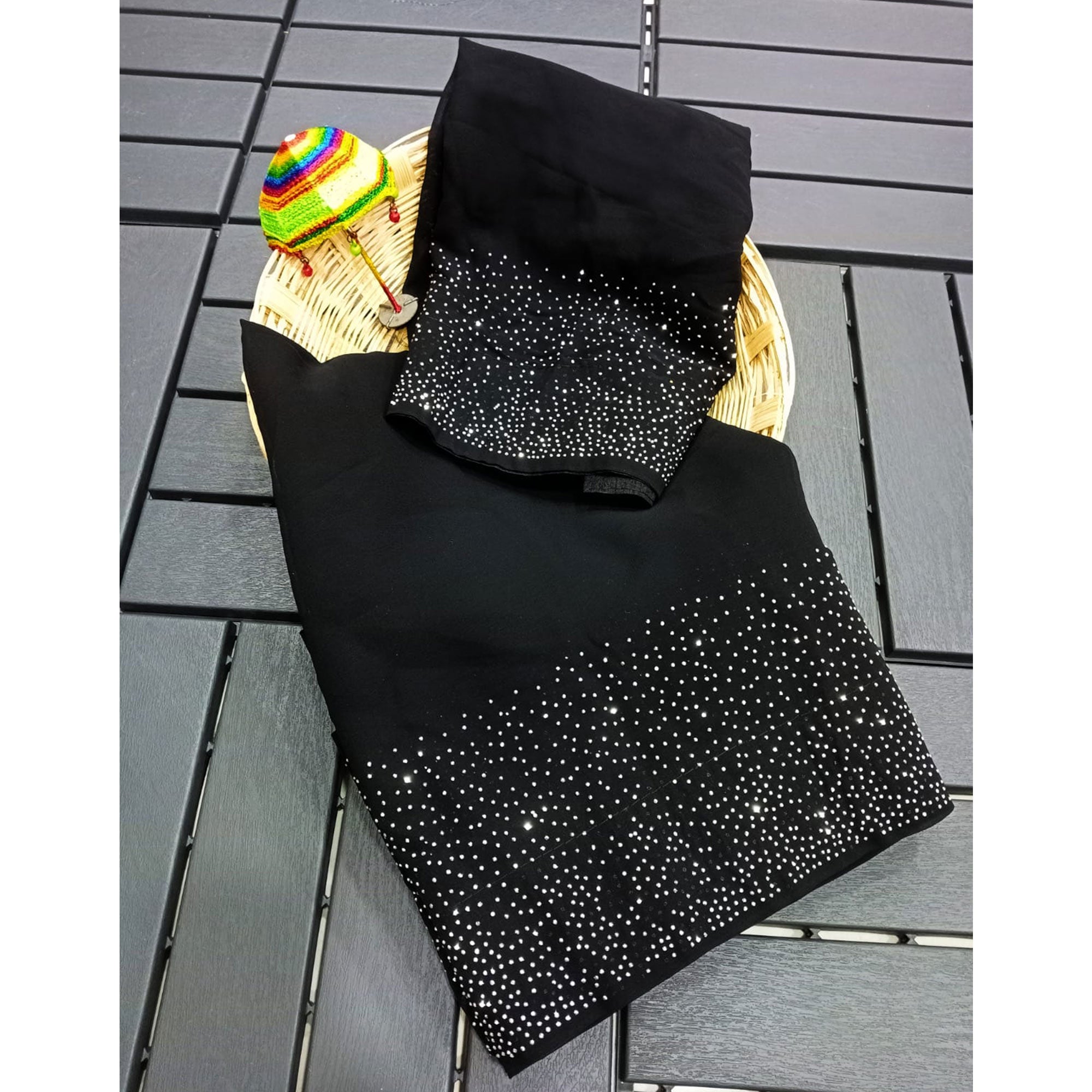 Black Swarovski Border Work Georgette Saree