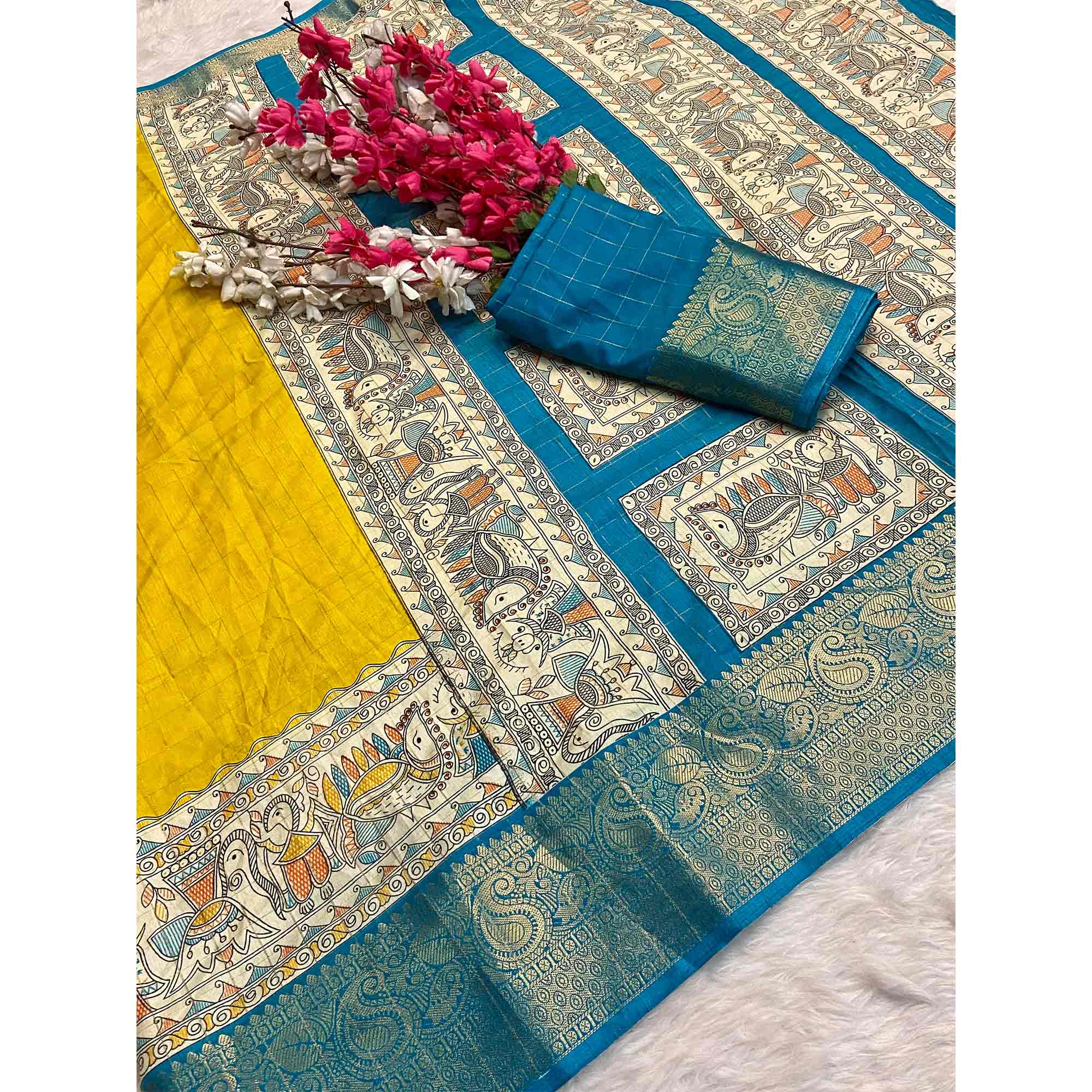 Yellow Weaving Dola Silk Saree With Zari Border