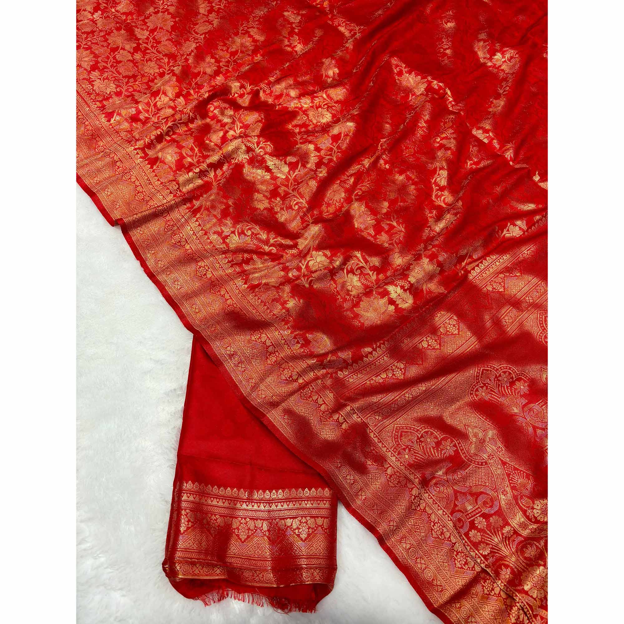 Red Floral Woven Saree in Premium Pure Silk