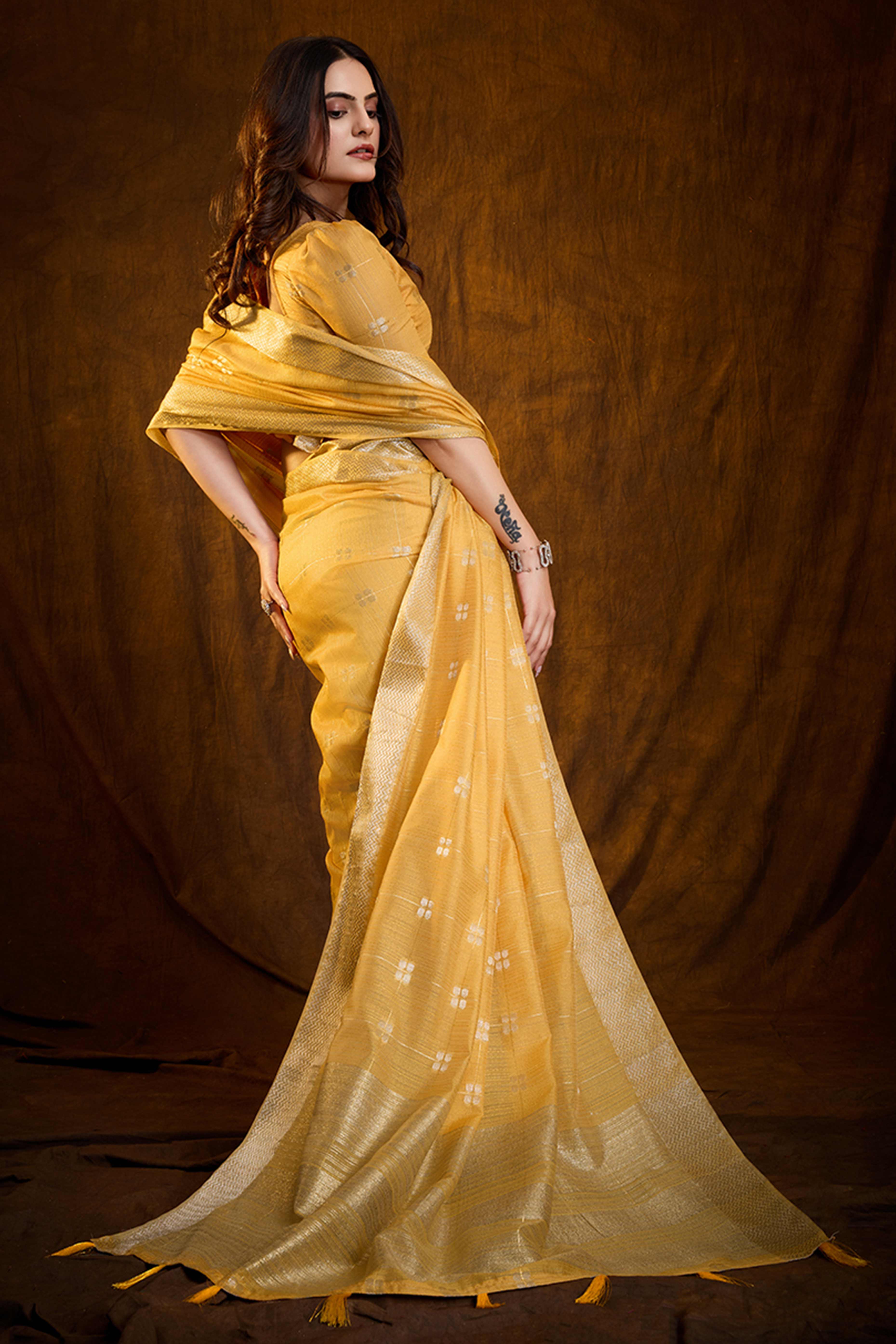 Yellow Zari Woven Saree in Lustrous Cotton Silk Fabric