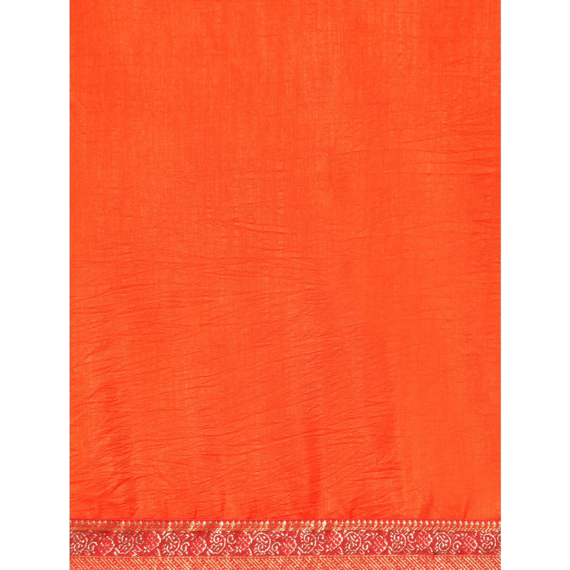 Orange Swarovski Work Vichitra Silk Saree With Fancy Border
