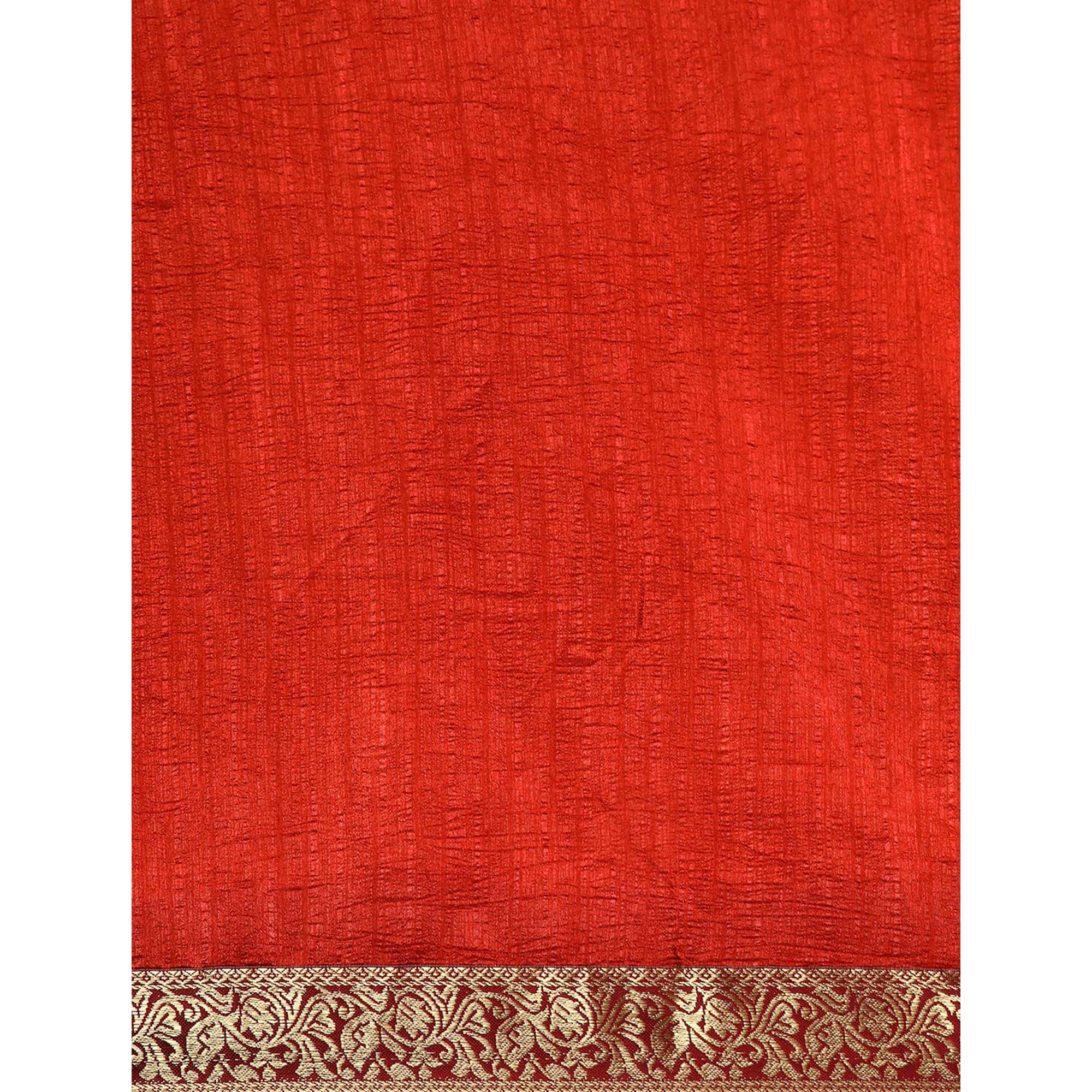 Rust Solid Vichitra Silk Saree With Fancy Zari Border