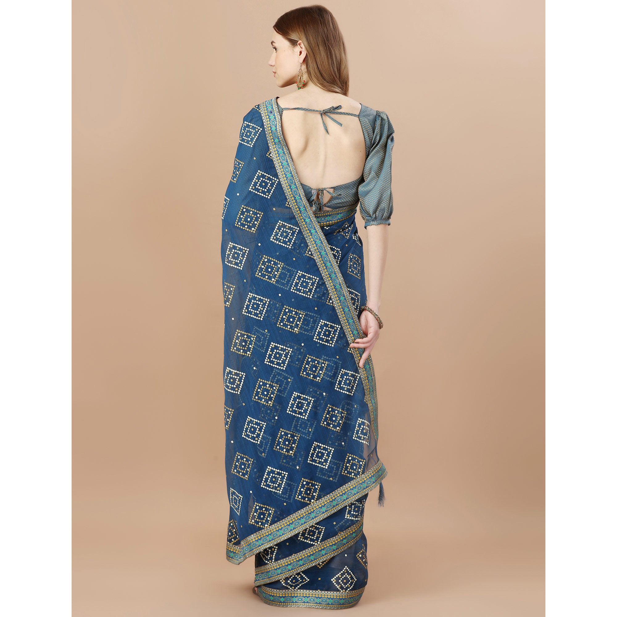 Blue Bandhani Printed Chiffon Saree