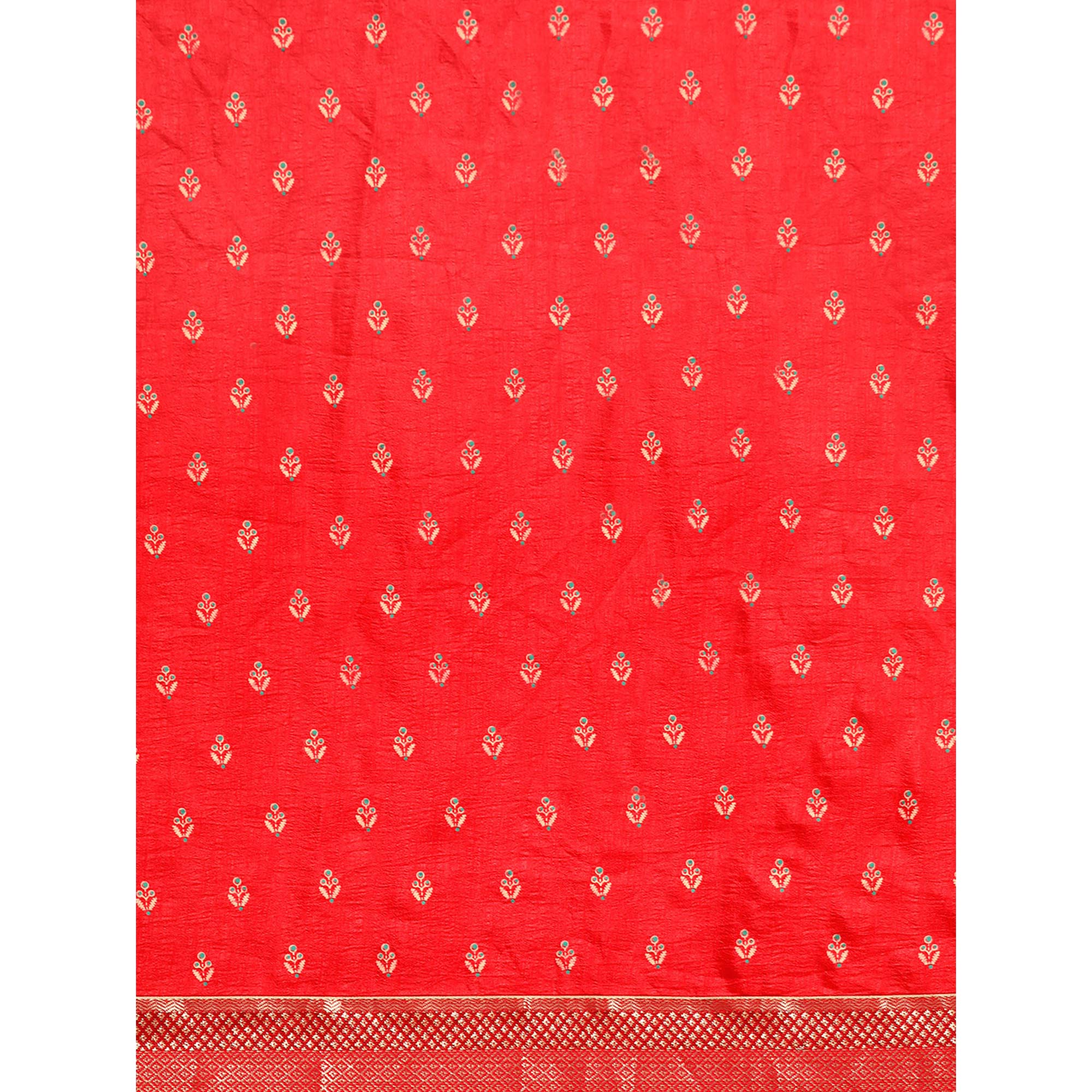 Red Floral Printed Vichitra Silk Saree With Tassels