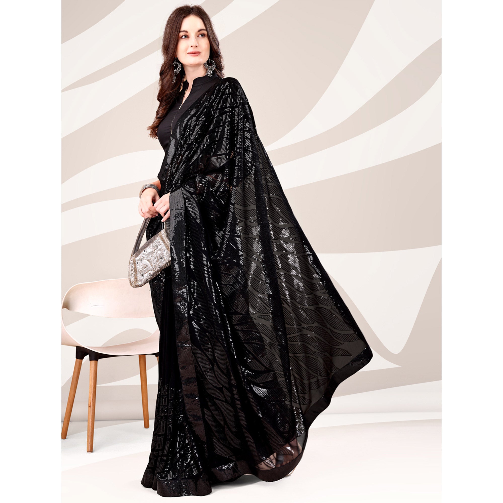 Black Sequin Embroidered Georgette Saree