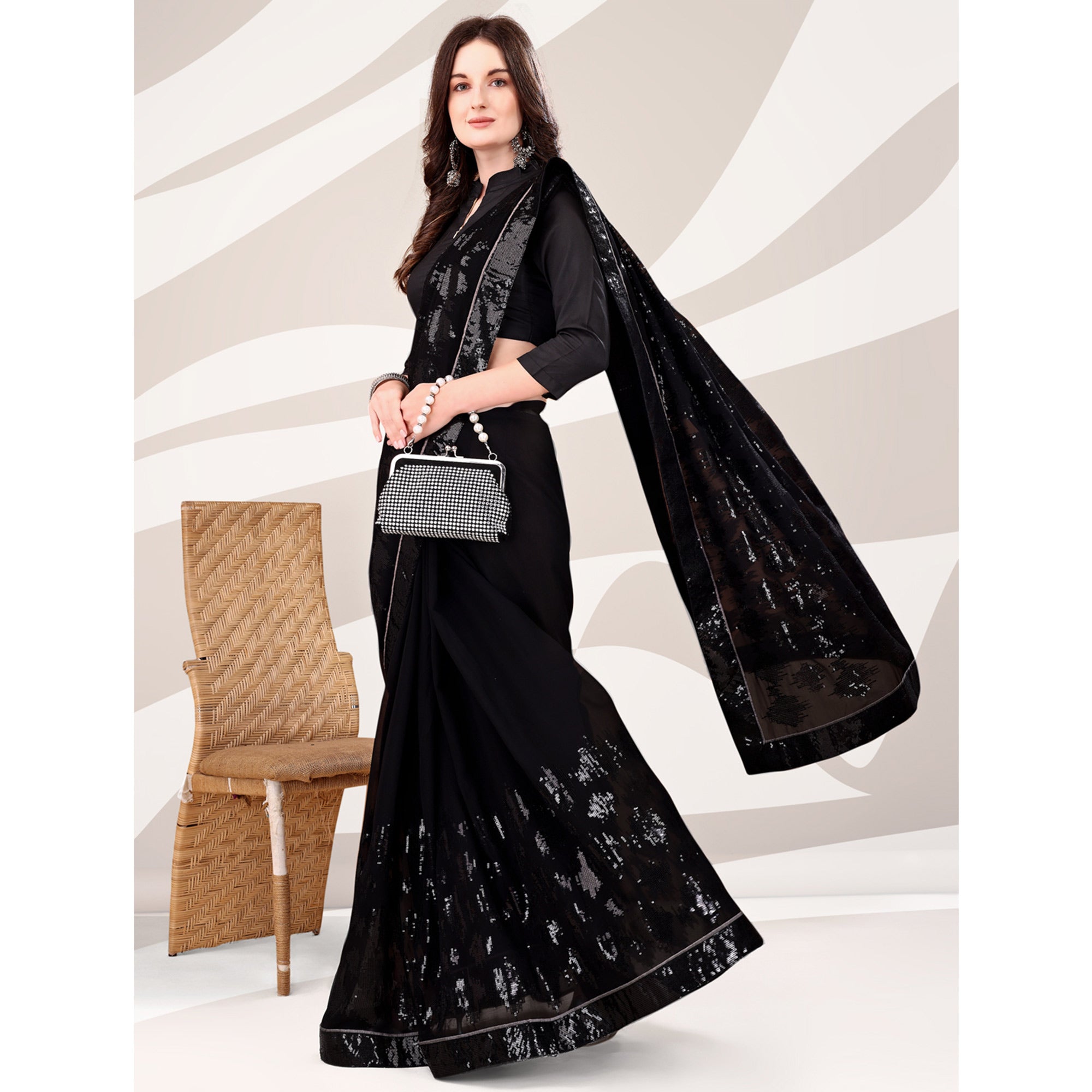 Black Sequin Embroidered Georgette Saree