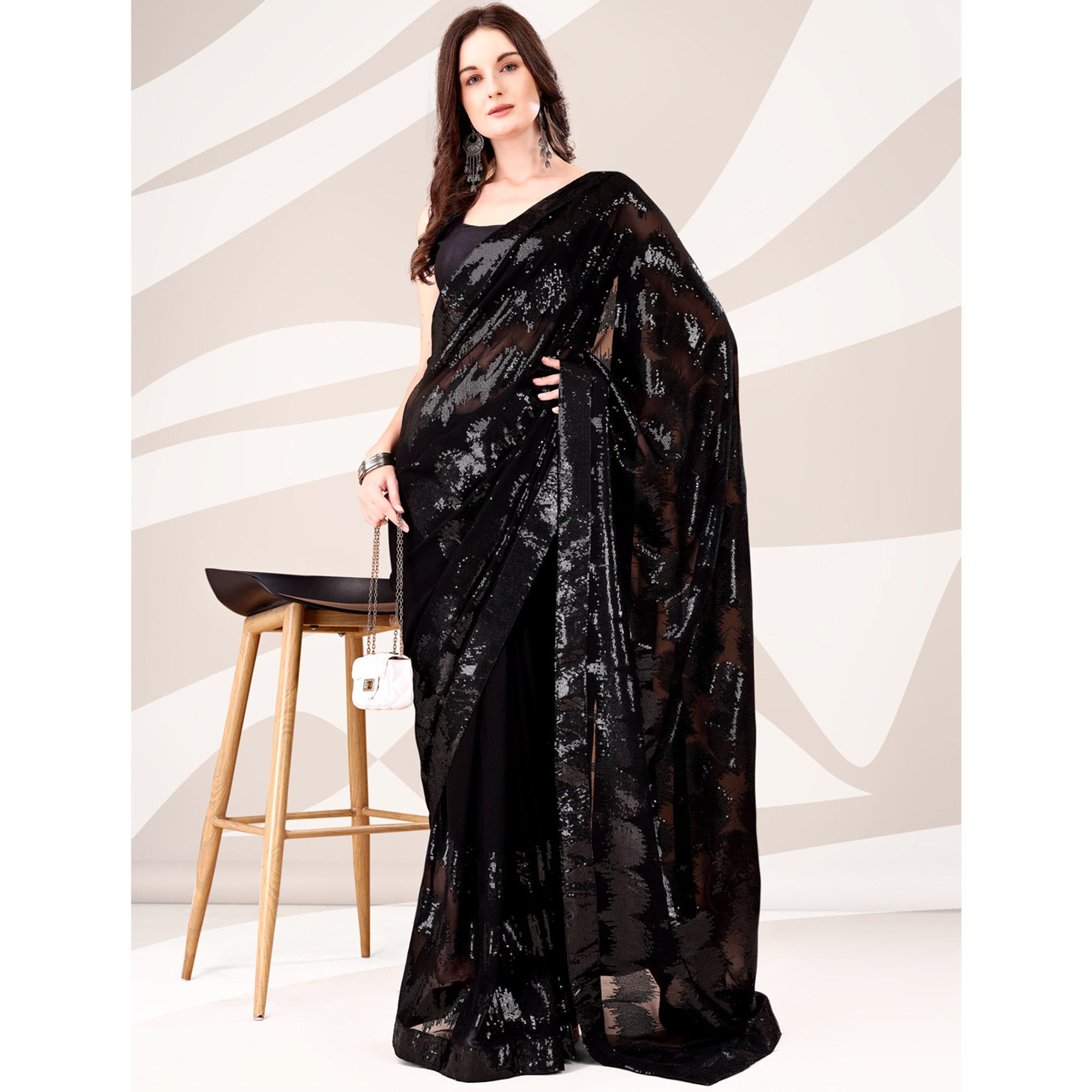 Black Sequin Embroidered Georgette Saree