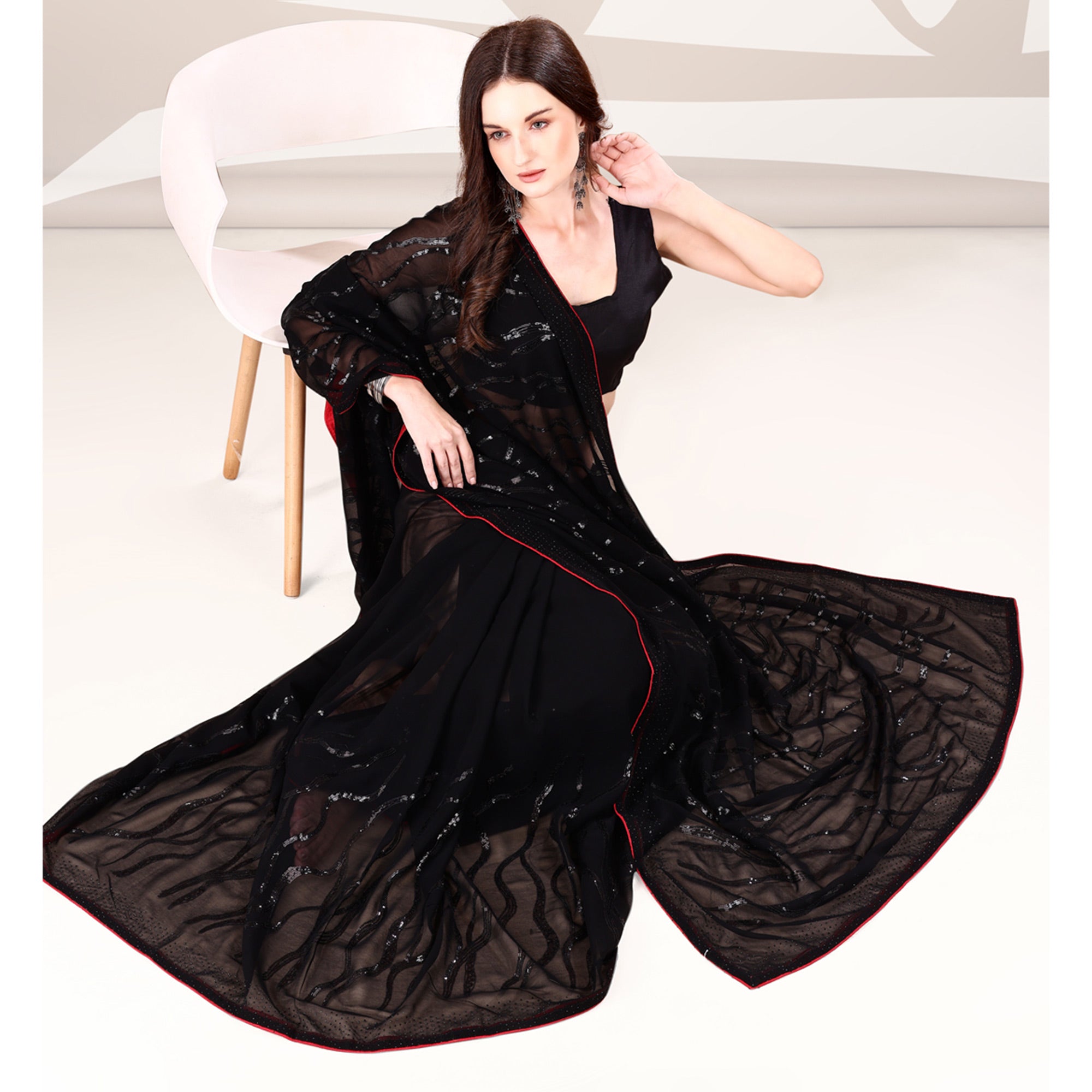 Black Sequin Embroidered Georgette Saree