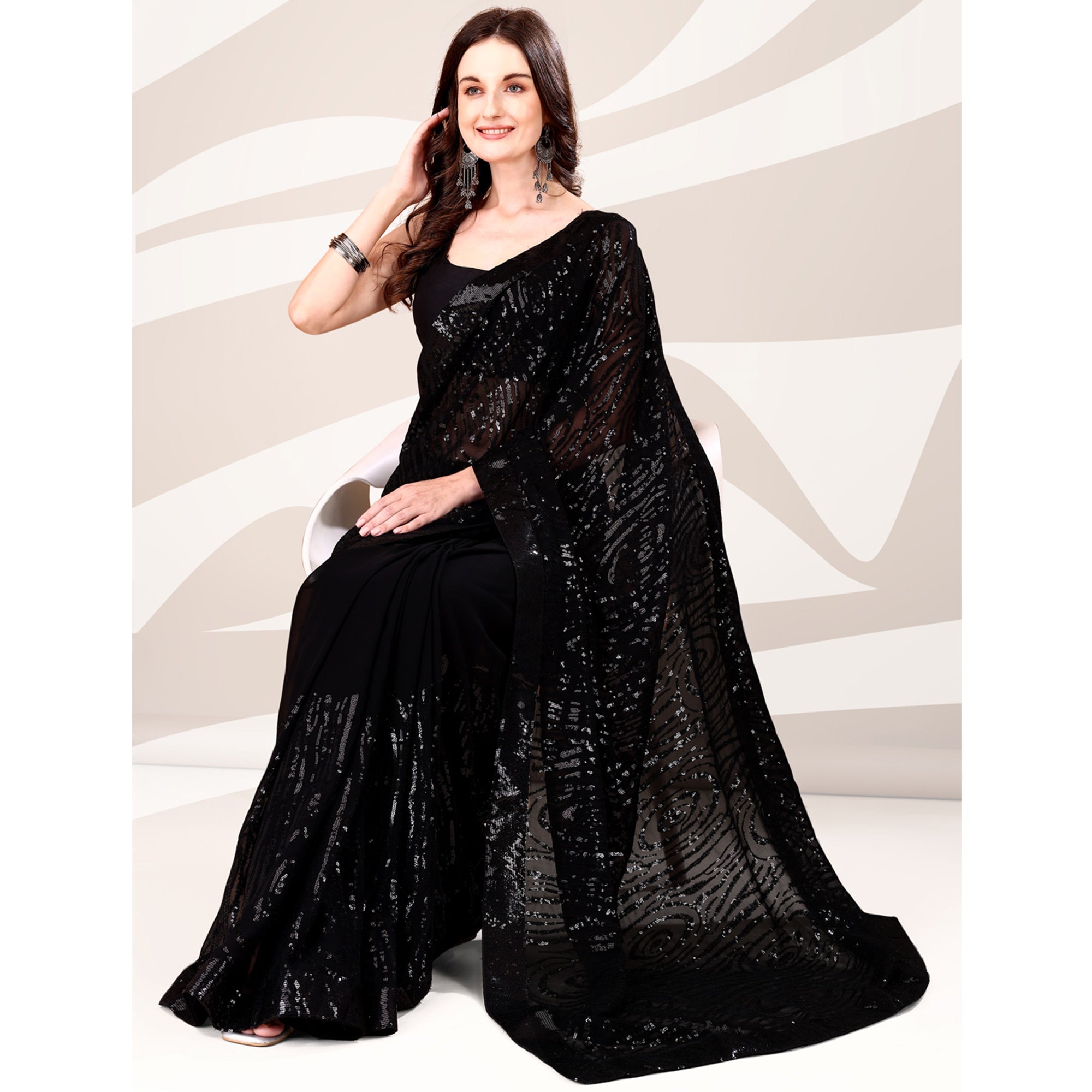 Black Sequin Embroidered Georgette Saree