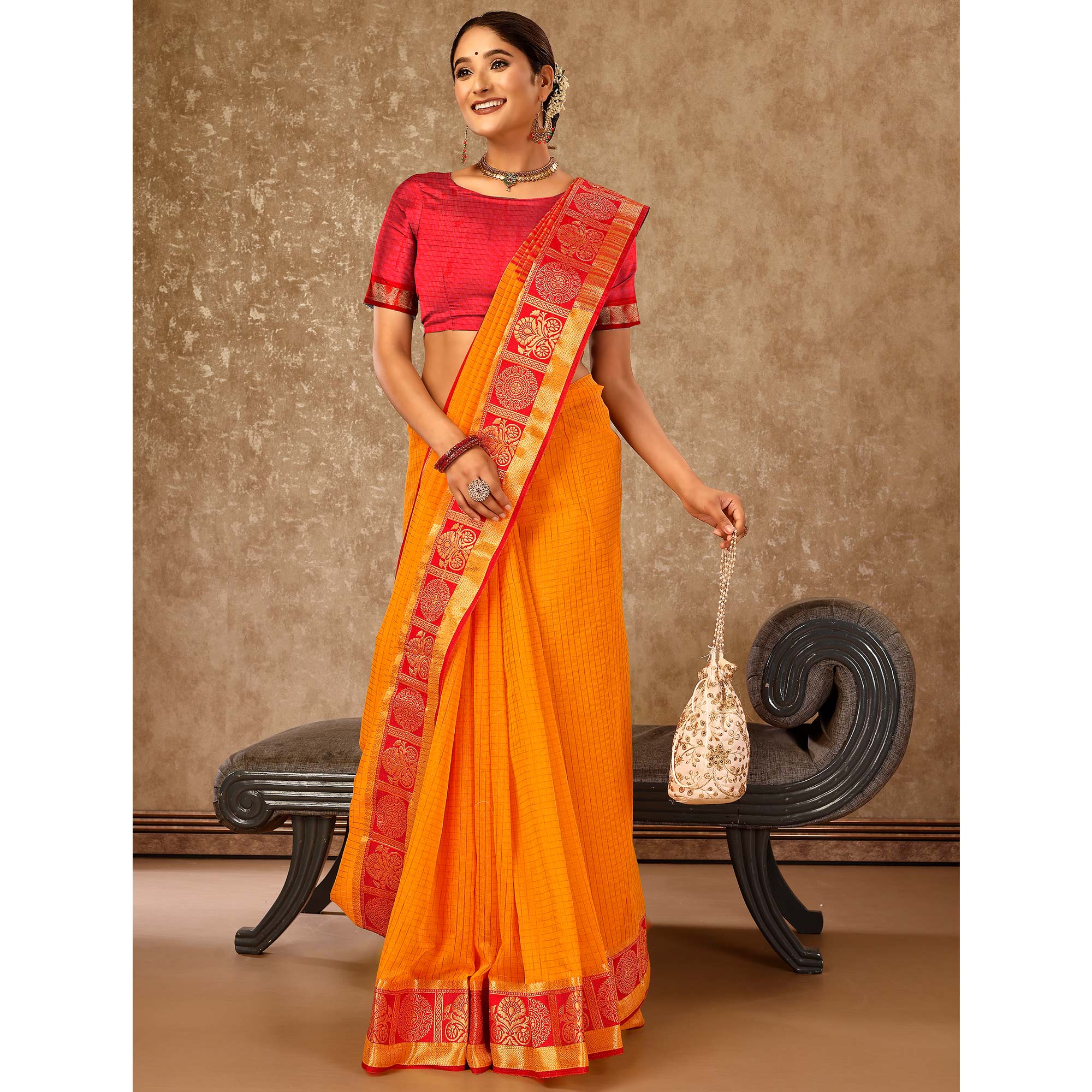 Mustard Zari Woven Cotton Silk Saree